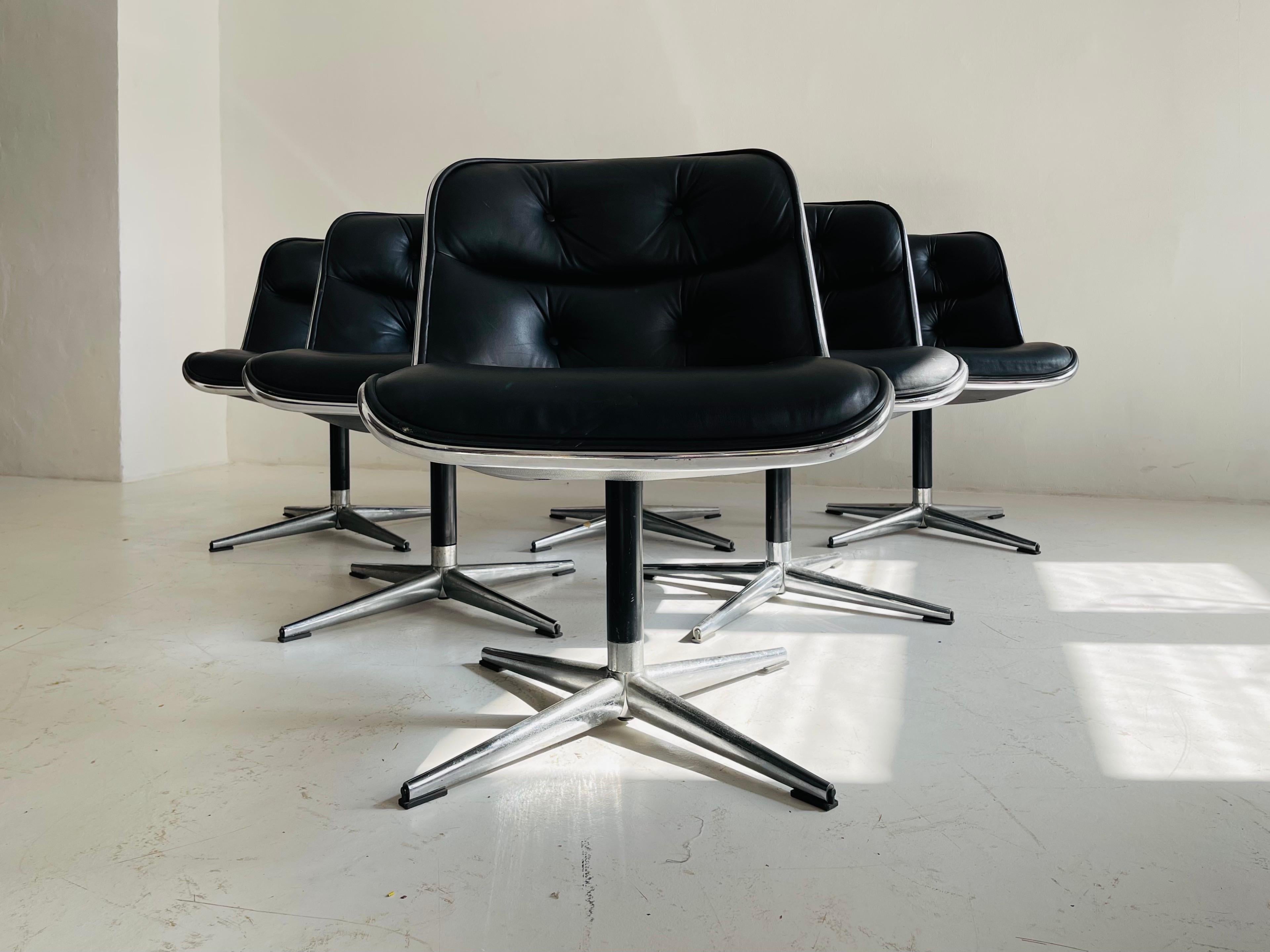 Metal Pollack Executive Chair by Charles Pollack for Knoll Set of Six Leather, 1960s For Sale