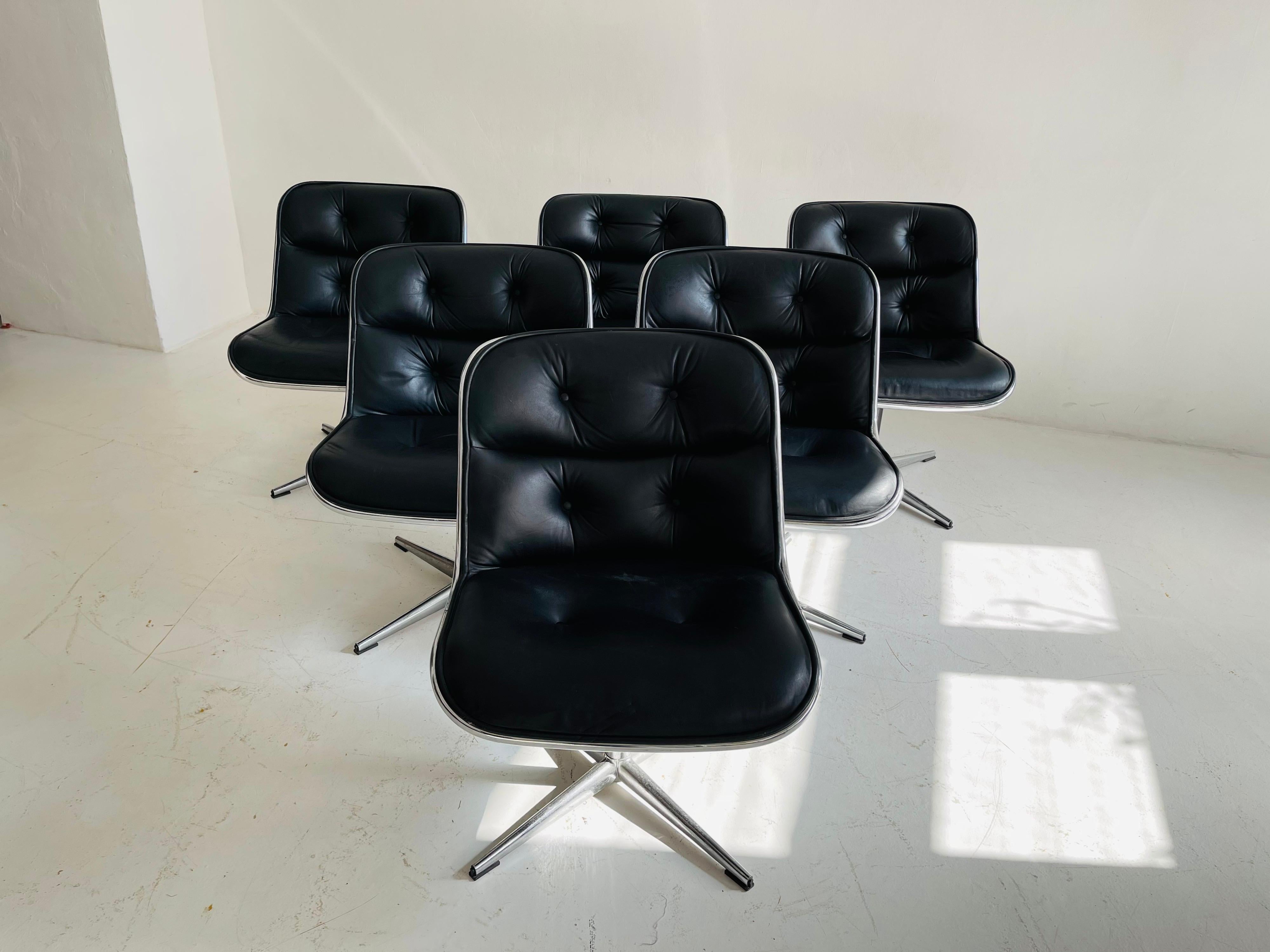 Pollack Executive Chair by Charles Pollack for Knoll Set of Six Leather, 1960s For Sale 1