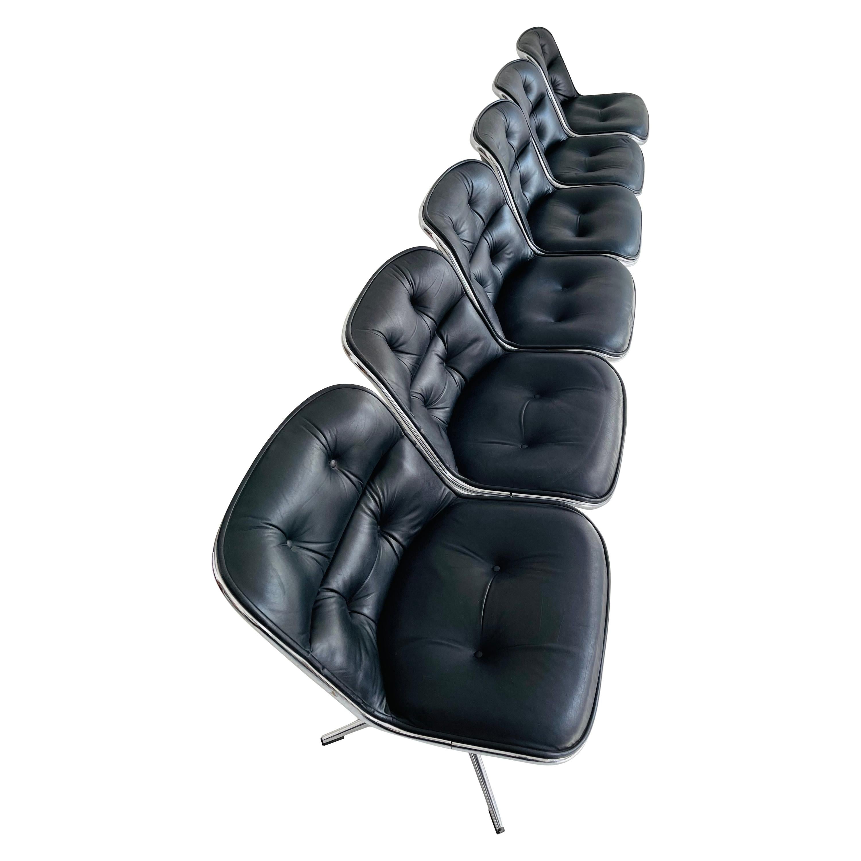 Pollack Executive Chair by Charles Pollack for Knoll Set of Six Leather, 1960s For Sale