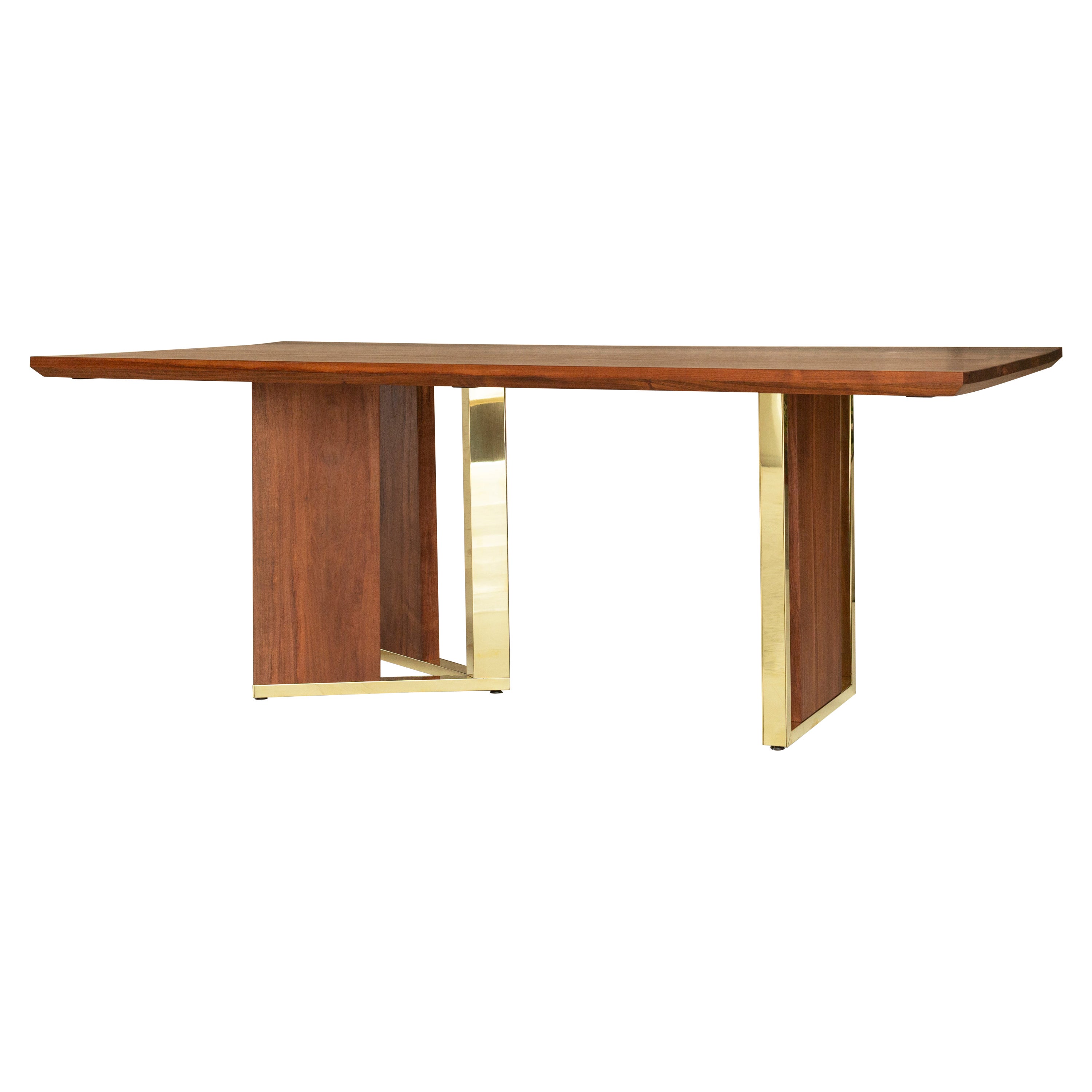 Pollan Table Made in Tzalam Wood and Brass Details by Tana Karei For Sale