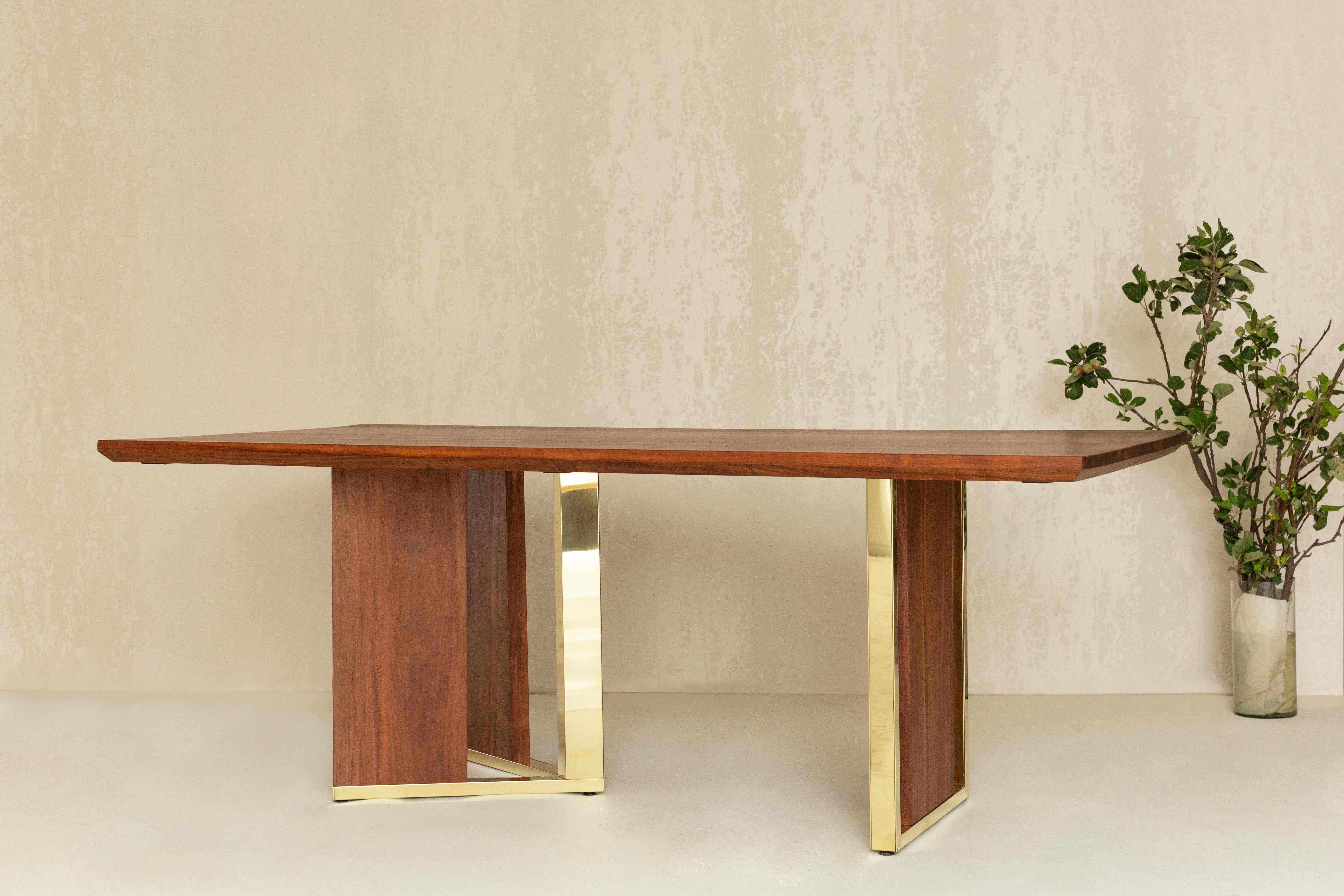 Mid-Century Modern Pollan Table Made in Tzalam Wood and Brass Details by Tana Karei For Sale
