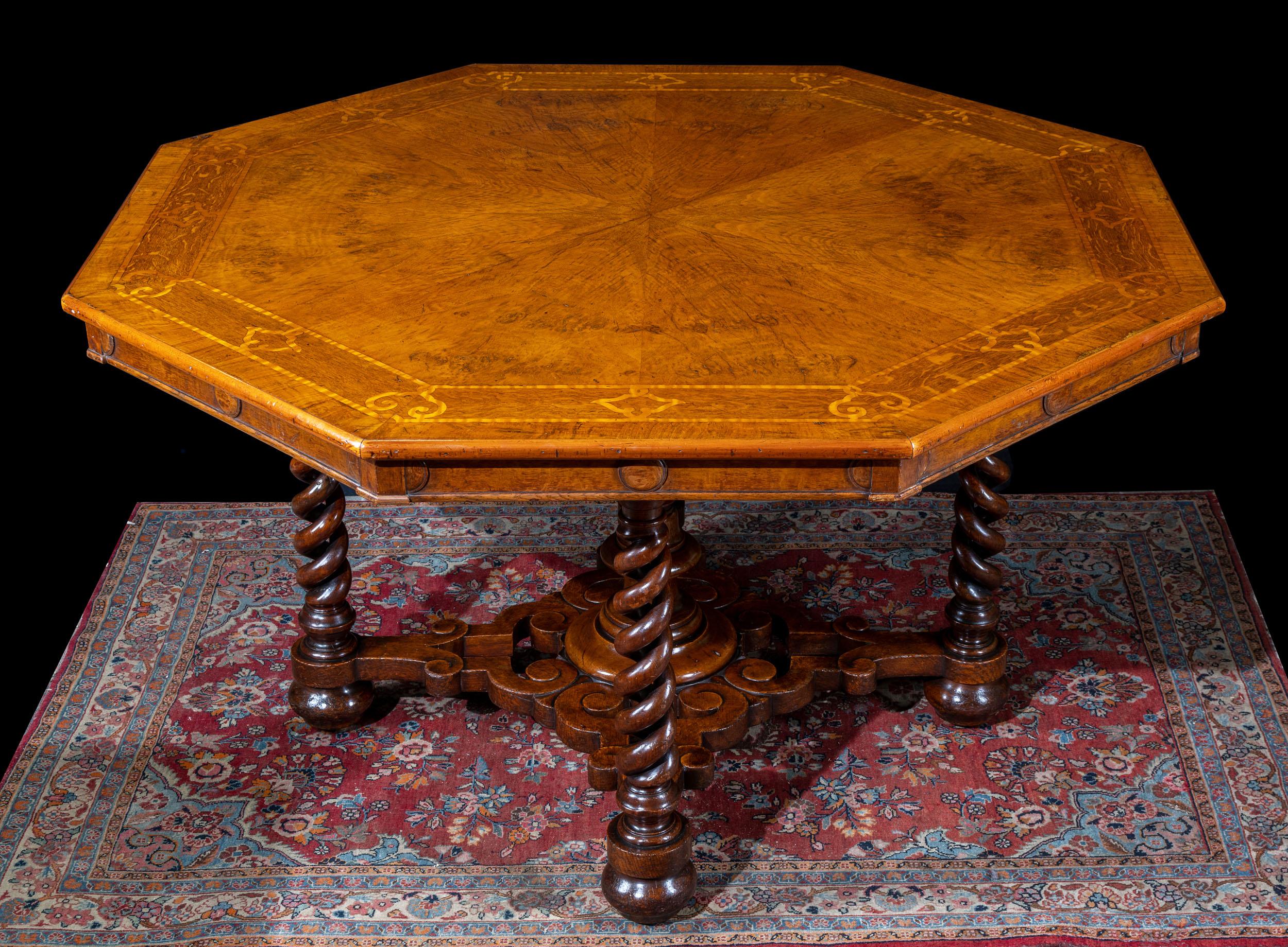 English Pollard Oak Inlaid Octagonal Centre Table