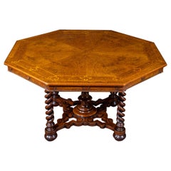 Mesa central octogonal Pollard de roble con incrustaciones