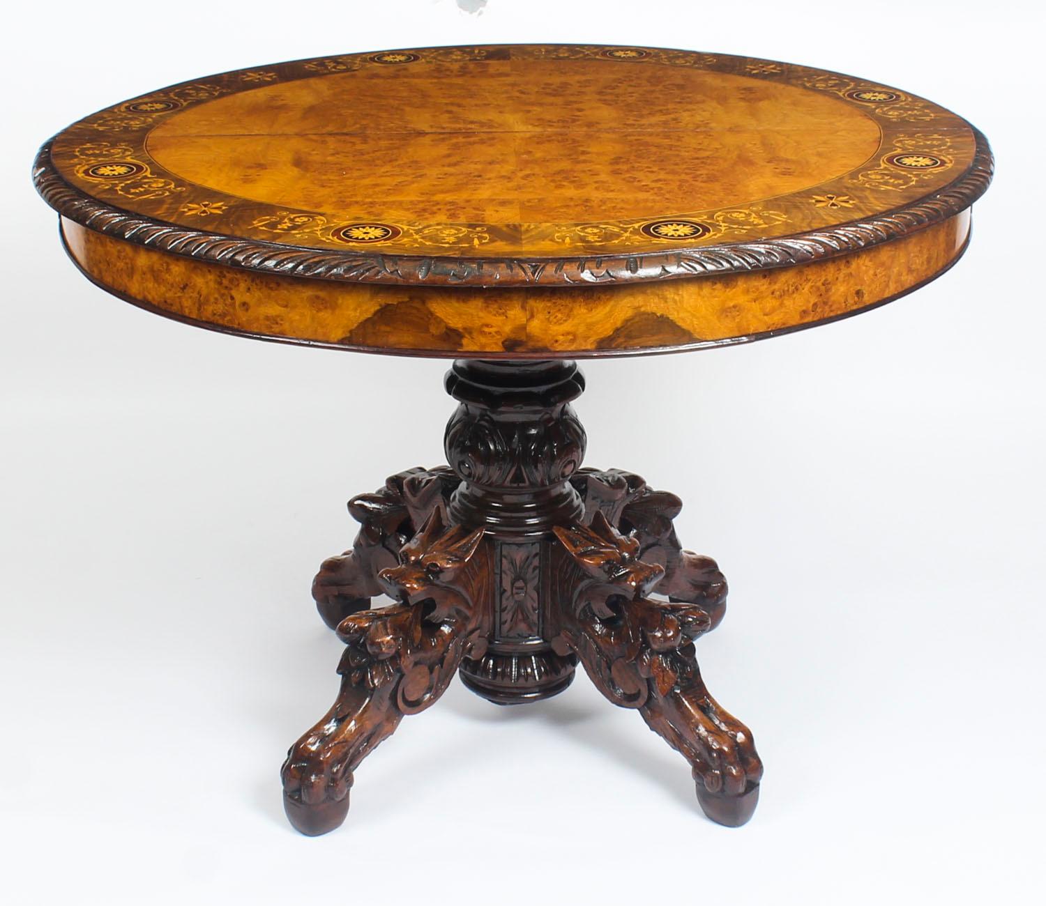 Pollard Oak Marquetry Oval Victorian Dining Table and 6 Chairs, 19th