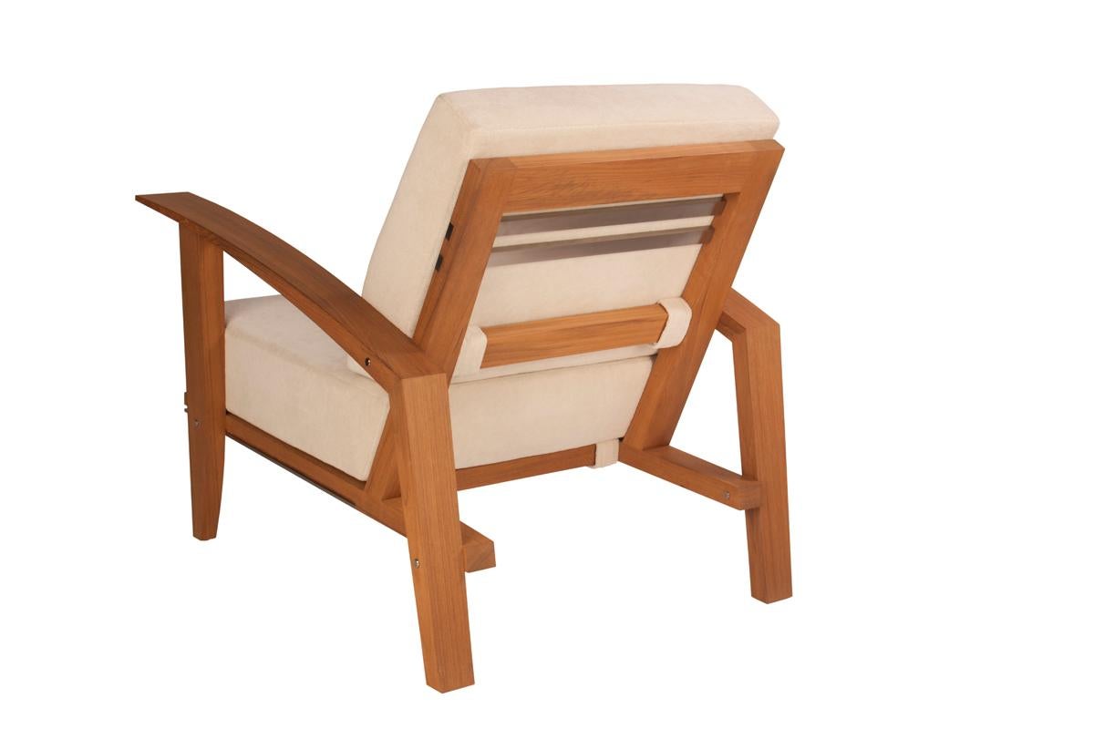 Oiled Pollaro Custom Made Teak and Titanium Exterior Lounge Chair For Sale