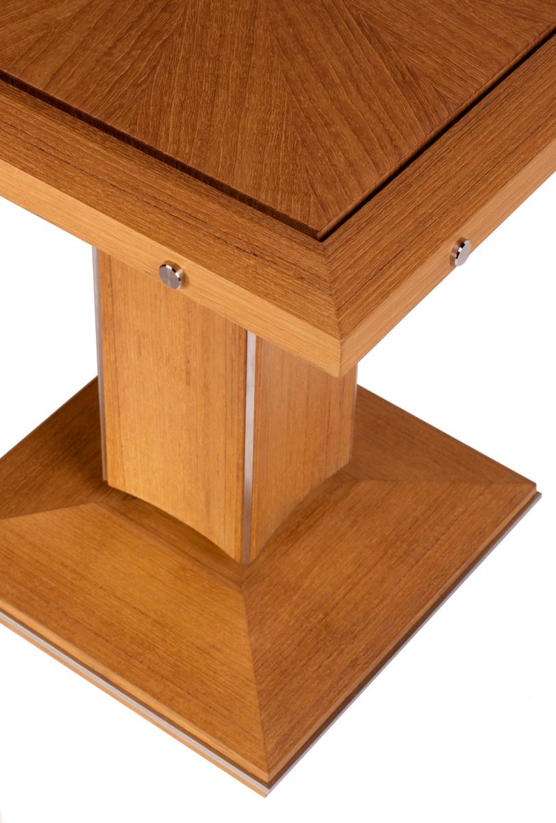 American Pollaro Custom Made Teak and Titanium Exterior Side Table For Sale