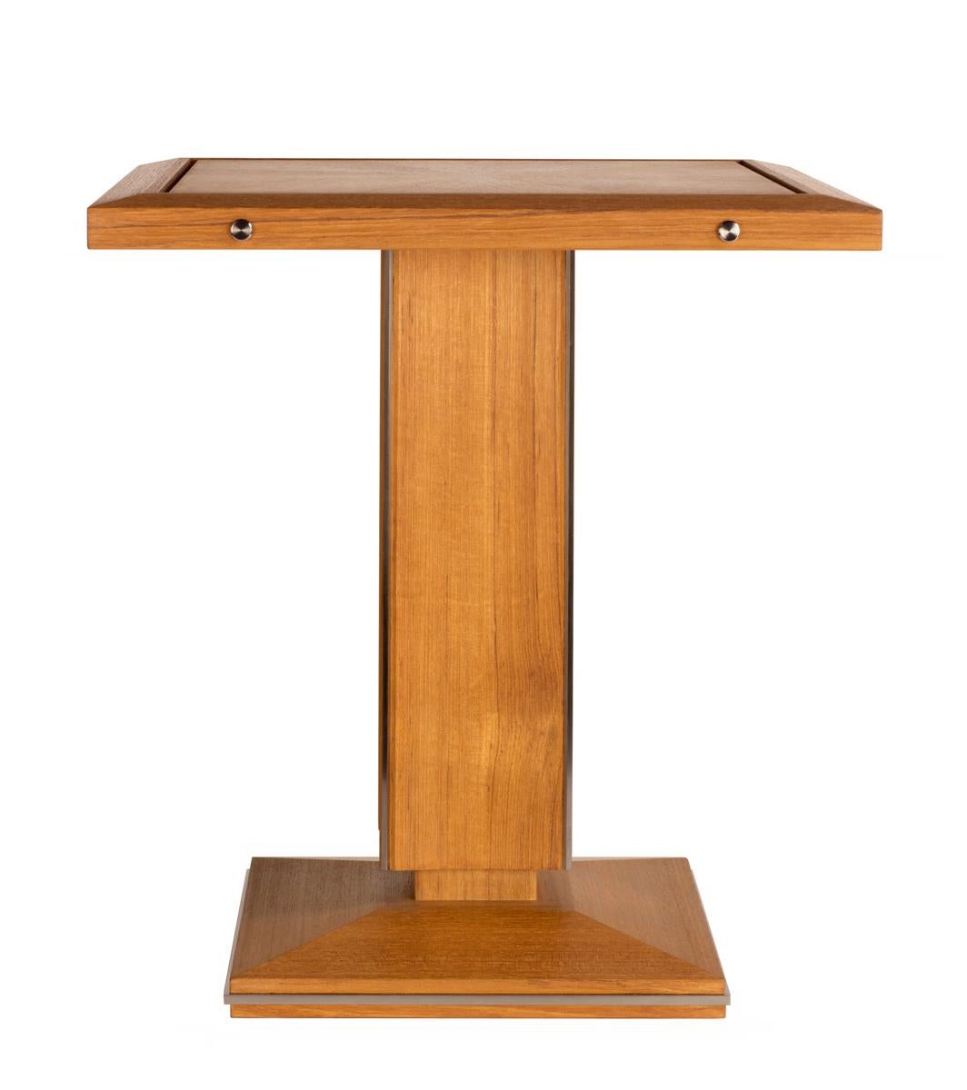 Metal Pollaro Custom Made Teak and Titanium Exterior Side Table For Sale