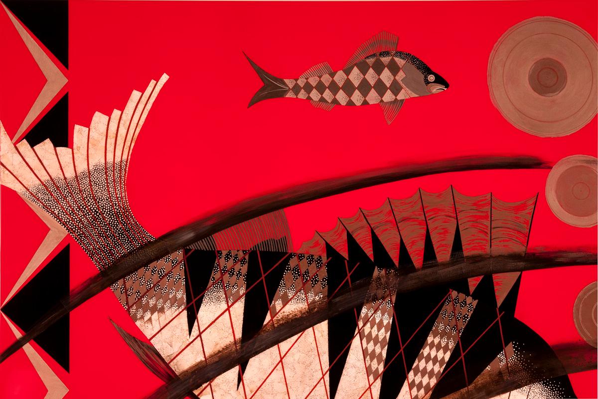 Pollaro Fischkunst mit Muschel-Intarsien und Lack, inspiriert von Jean Dunand (amerikanisch) im Angebot