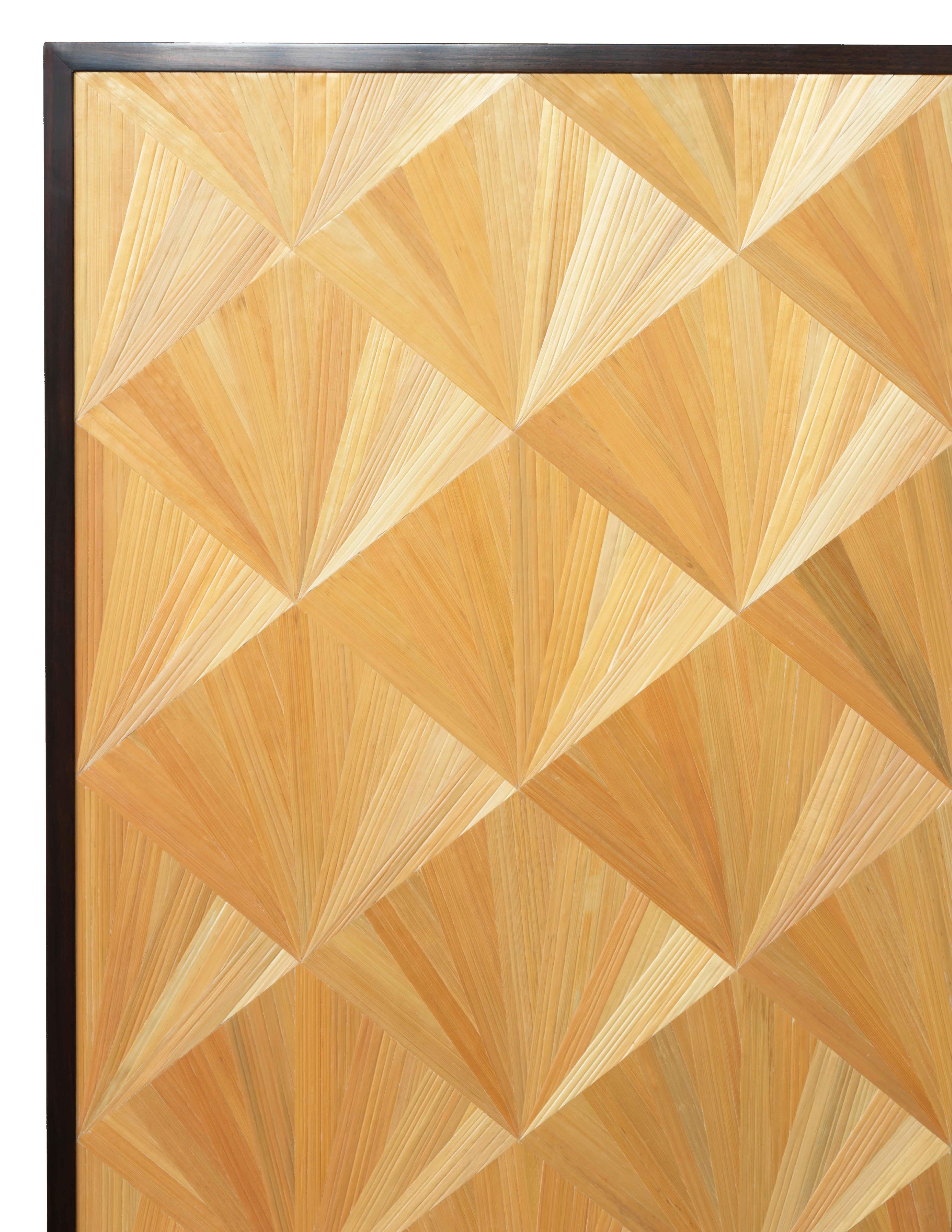 Pollaro-Raumteiler aus fächerfarbenem Stroh mit Intarsien nach Jean-Michel Frank (Art déco) im Angebot