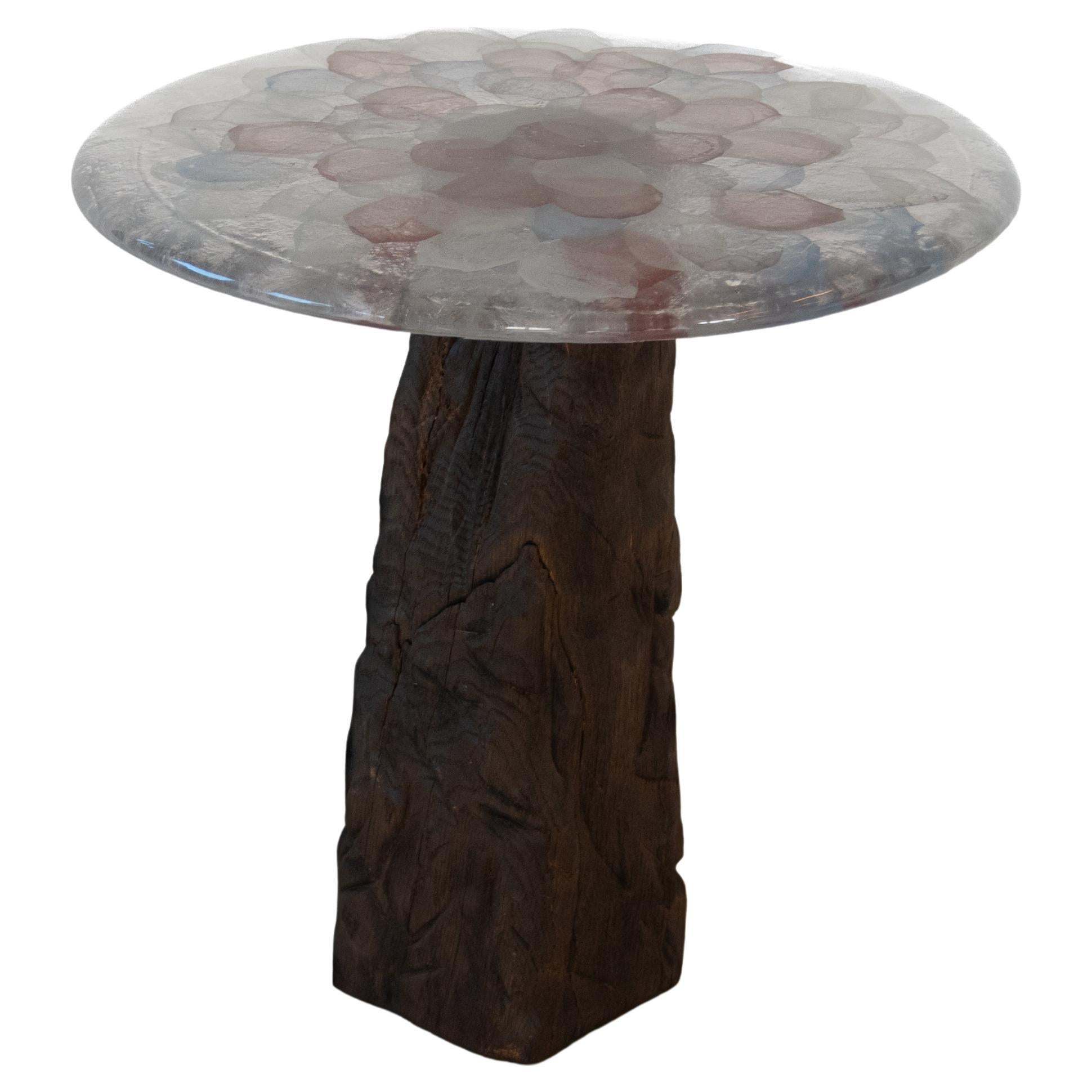 Pollen Glass and Burned Oak Wood Venia Side Table by Eichkorn