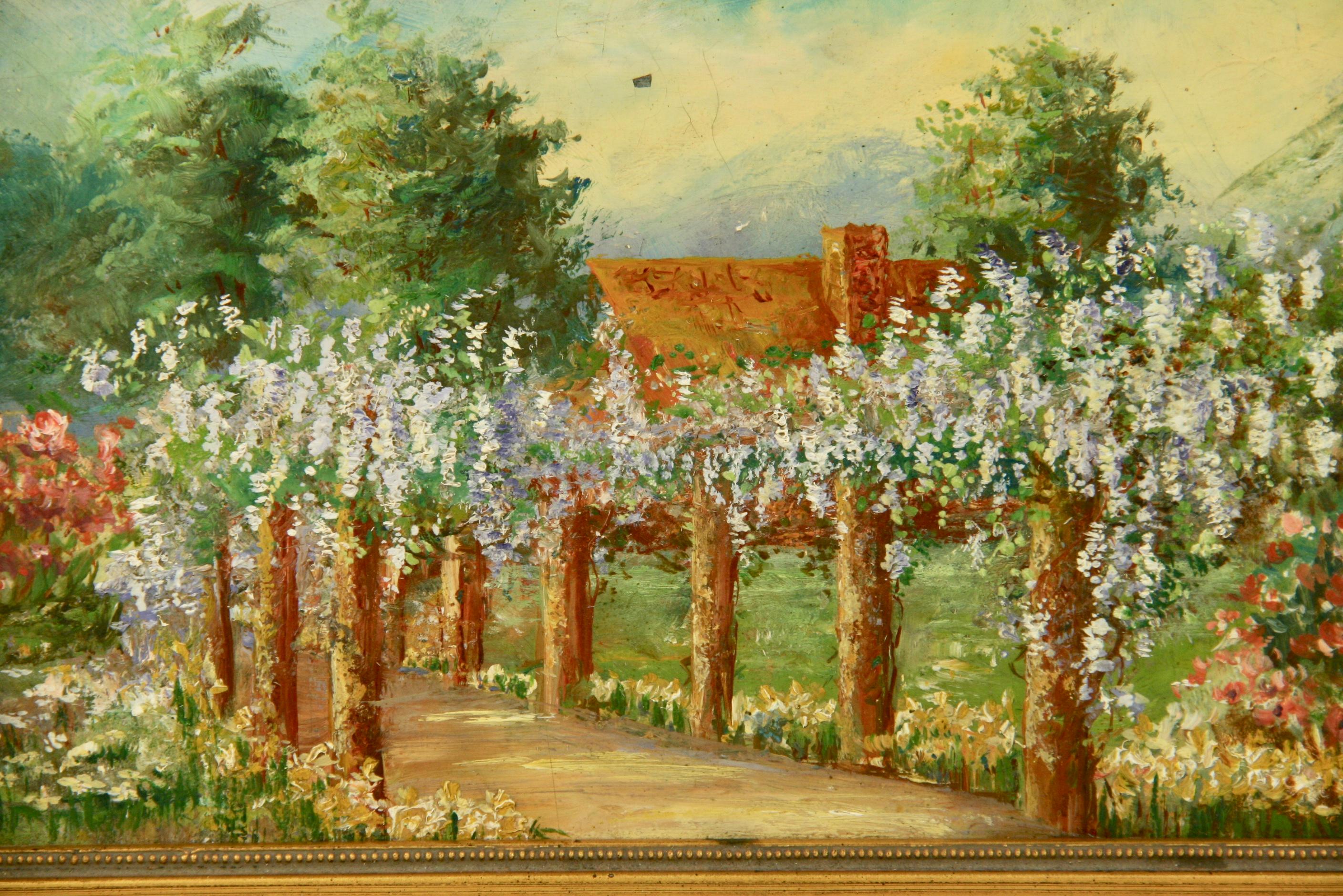 Antiker impressionistischer französischer Garten /Weinberg  Landschaft 1950 – Painting von Polli Turne