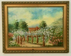 French Garden Vineyard Landscape, Oil on Canvas, Framed, 1950s