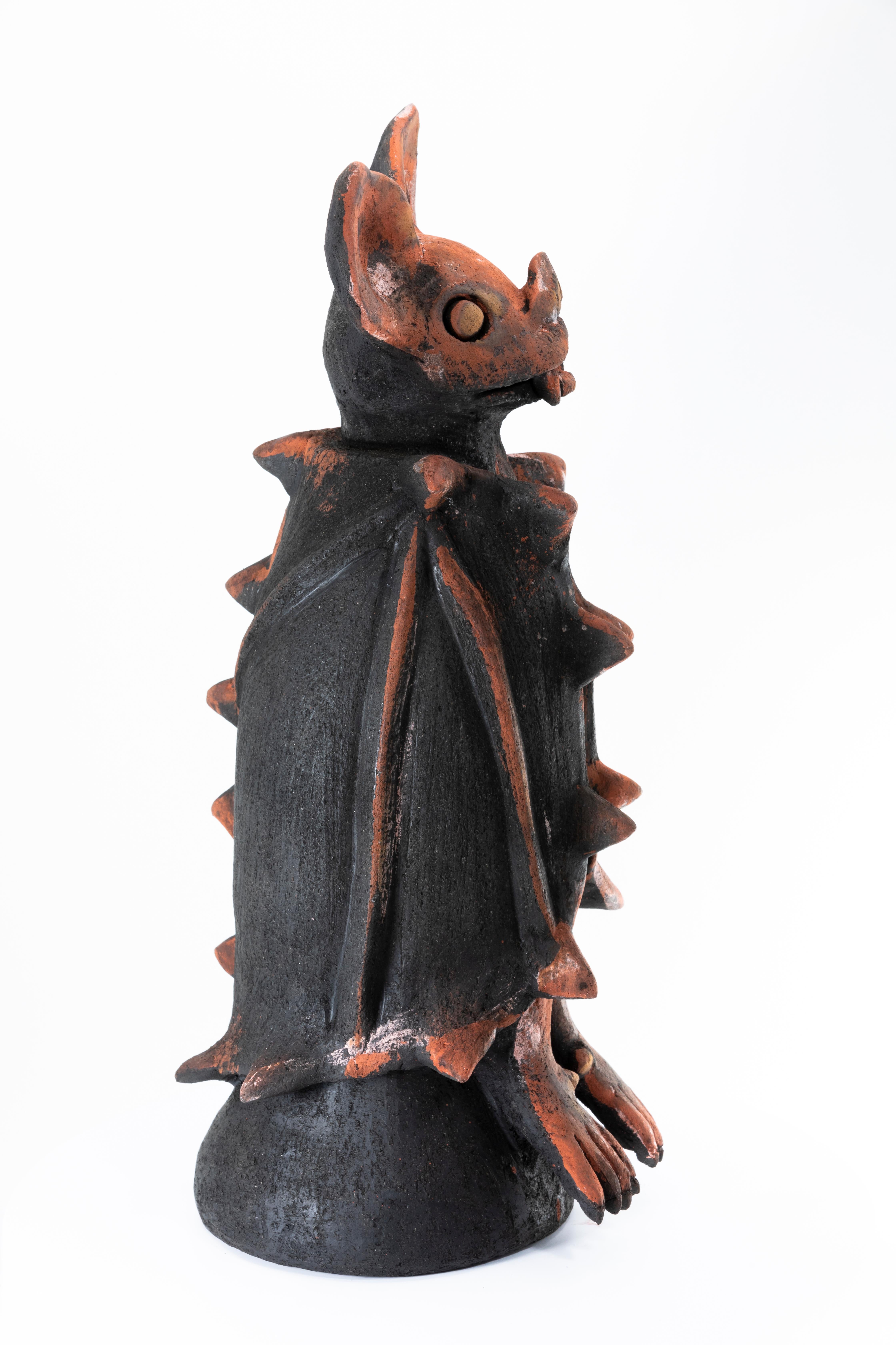 Fired Pollinator Bat Clay Sculpture For Sale