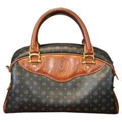 Pollini Italienisch Schwarz & Brown Monogramm Leder Ärzte Tasche Handtasche Satchel 12"