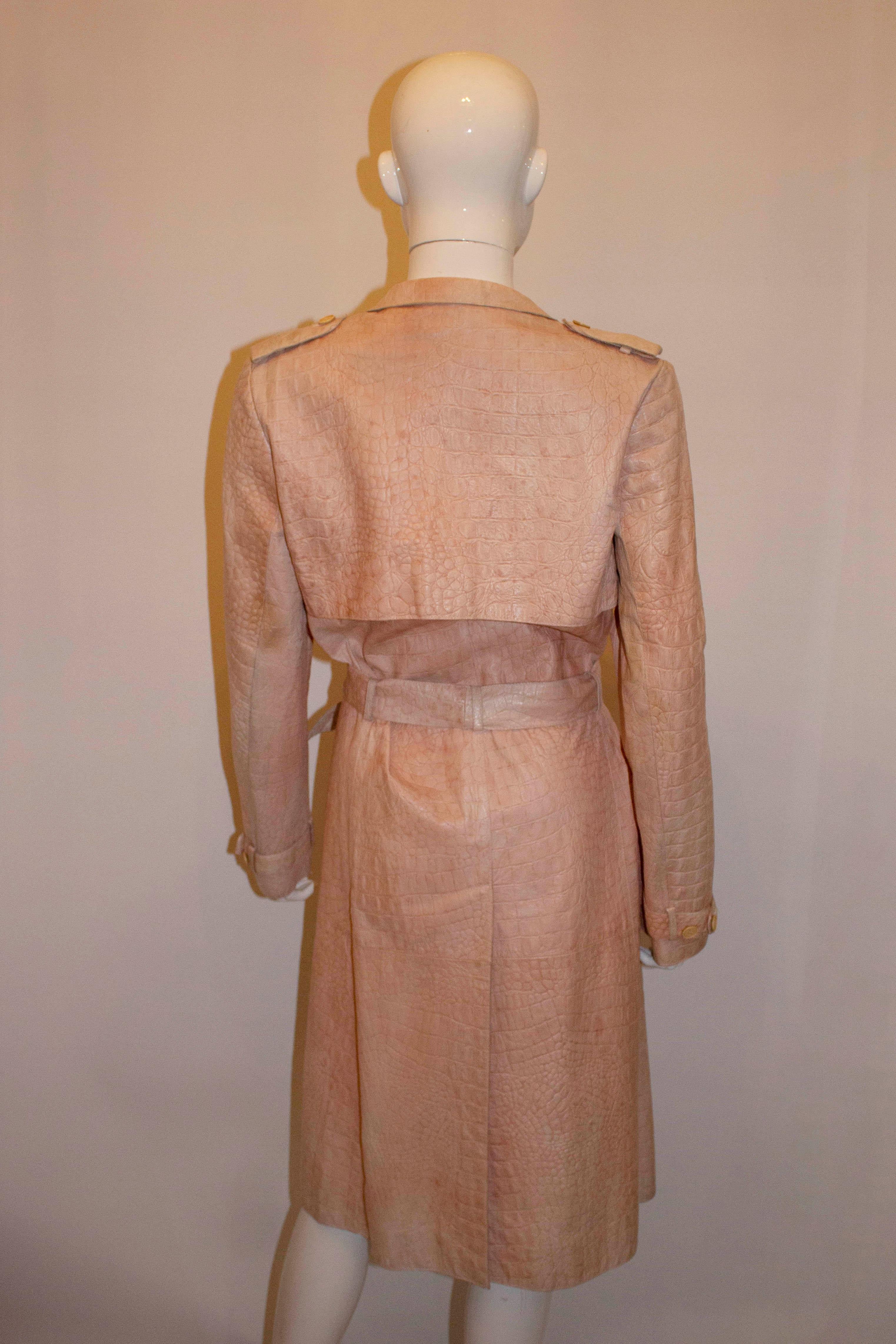 Brown Pollini Pink Leather Trench Coat For Sale