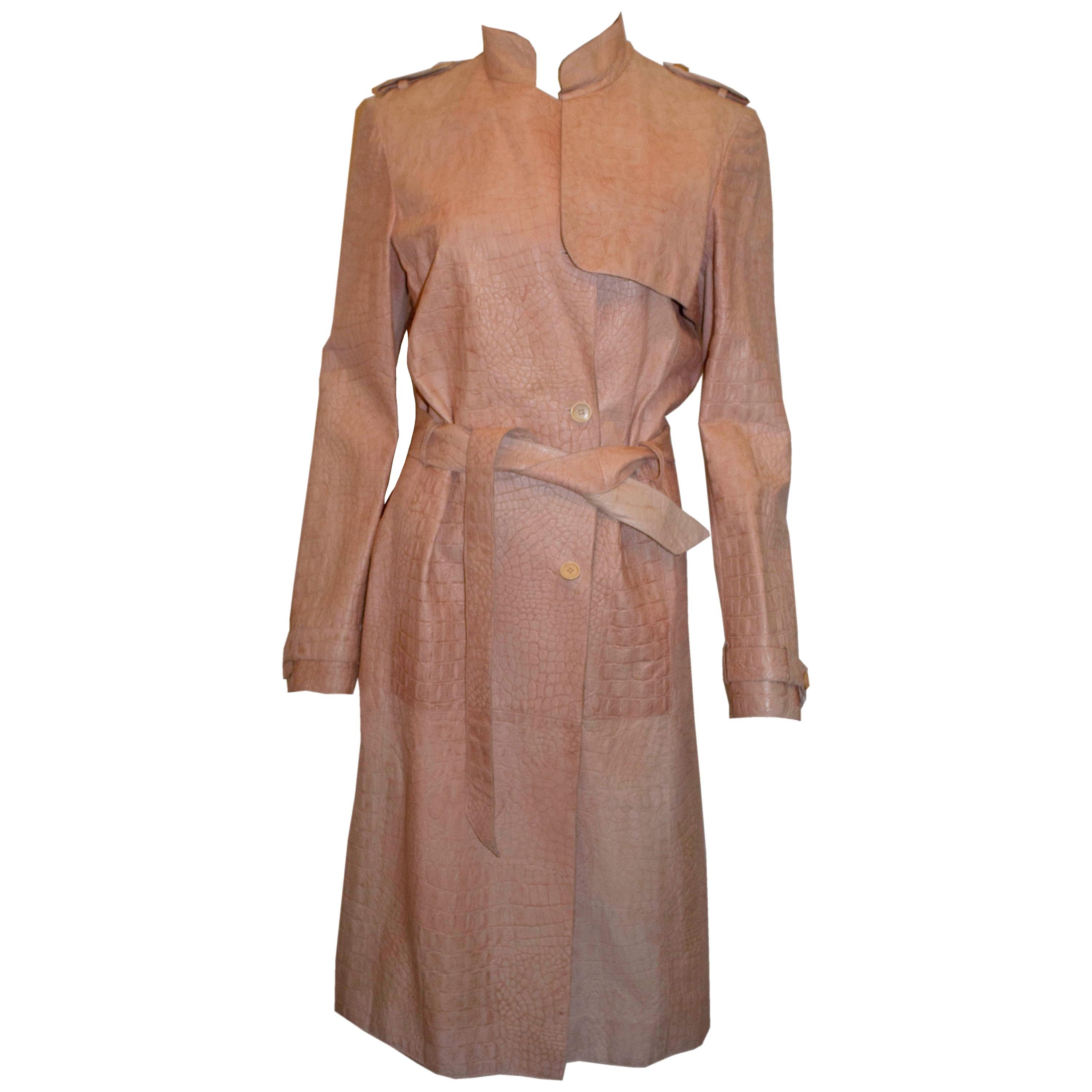 Pollini Pink Leather Trench Coat For Sale