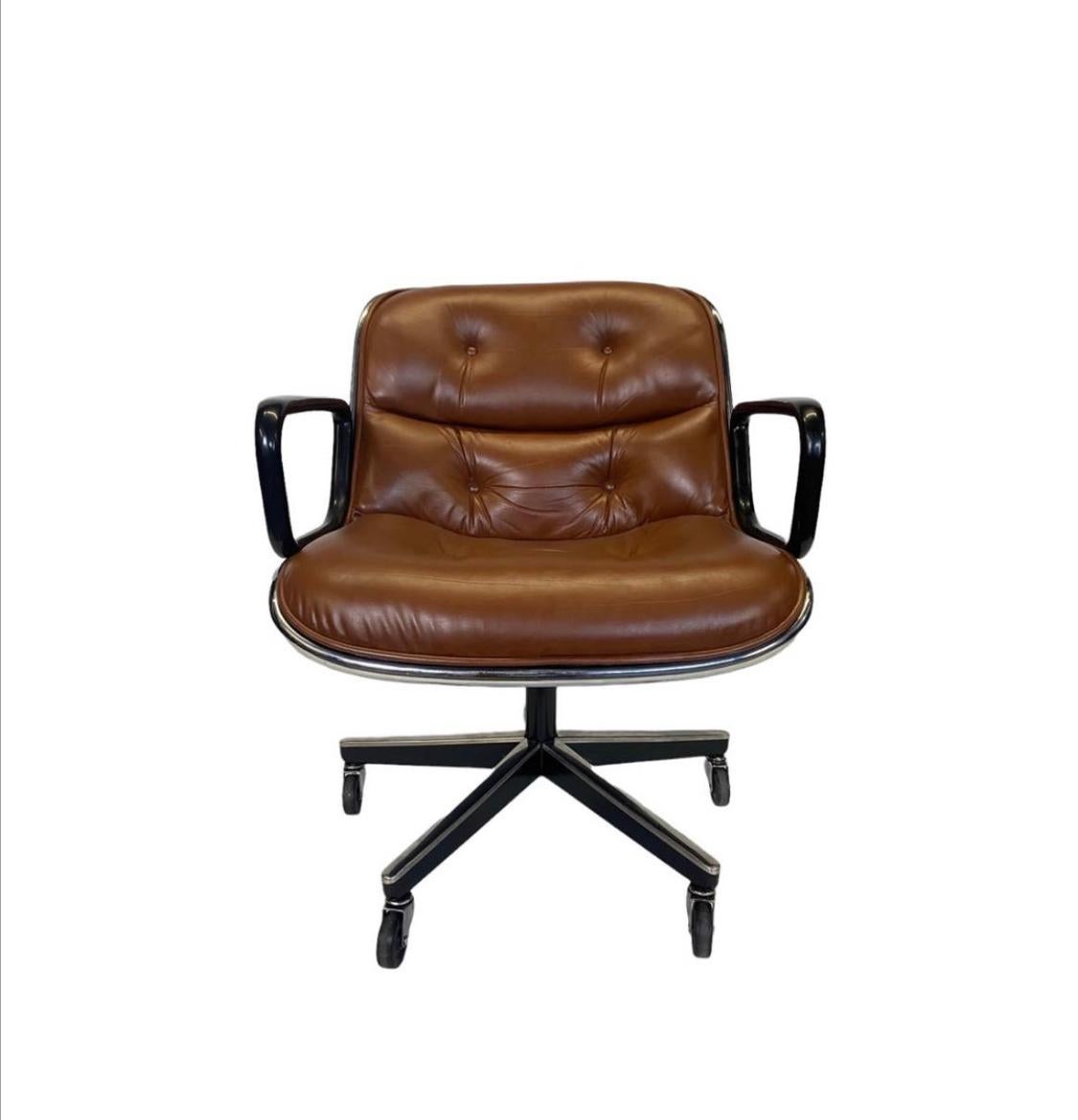 Mid-Century Modern Pollock Executive Desk Chair in Brown Leather
