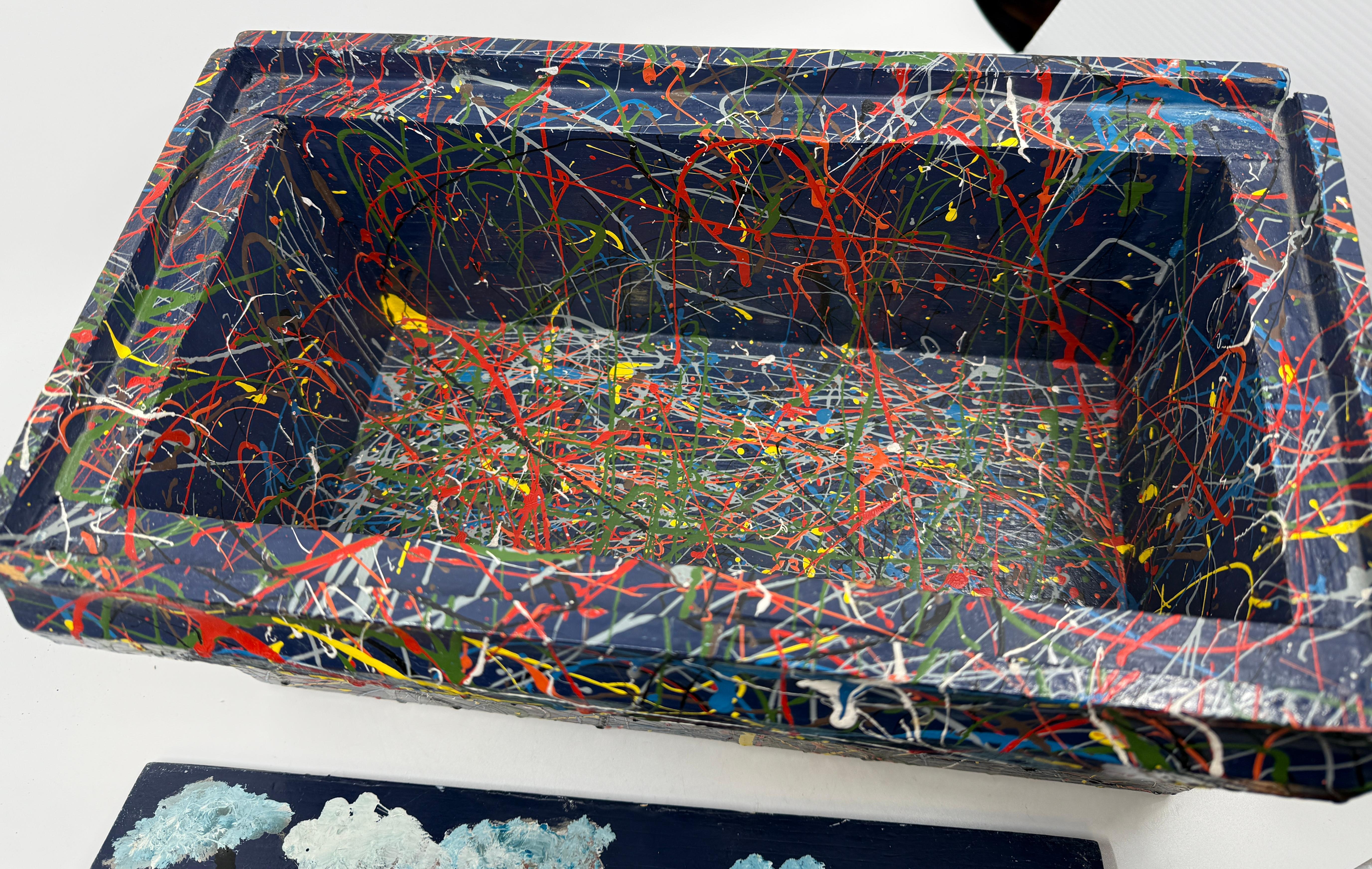 Pollock Inspired Drip painted Folk Art Box with Lid For Sale 3