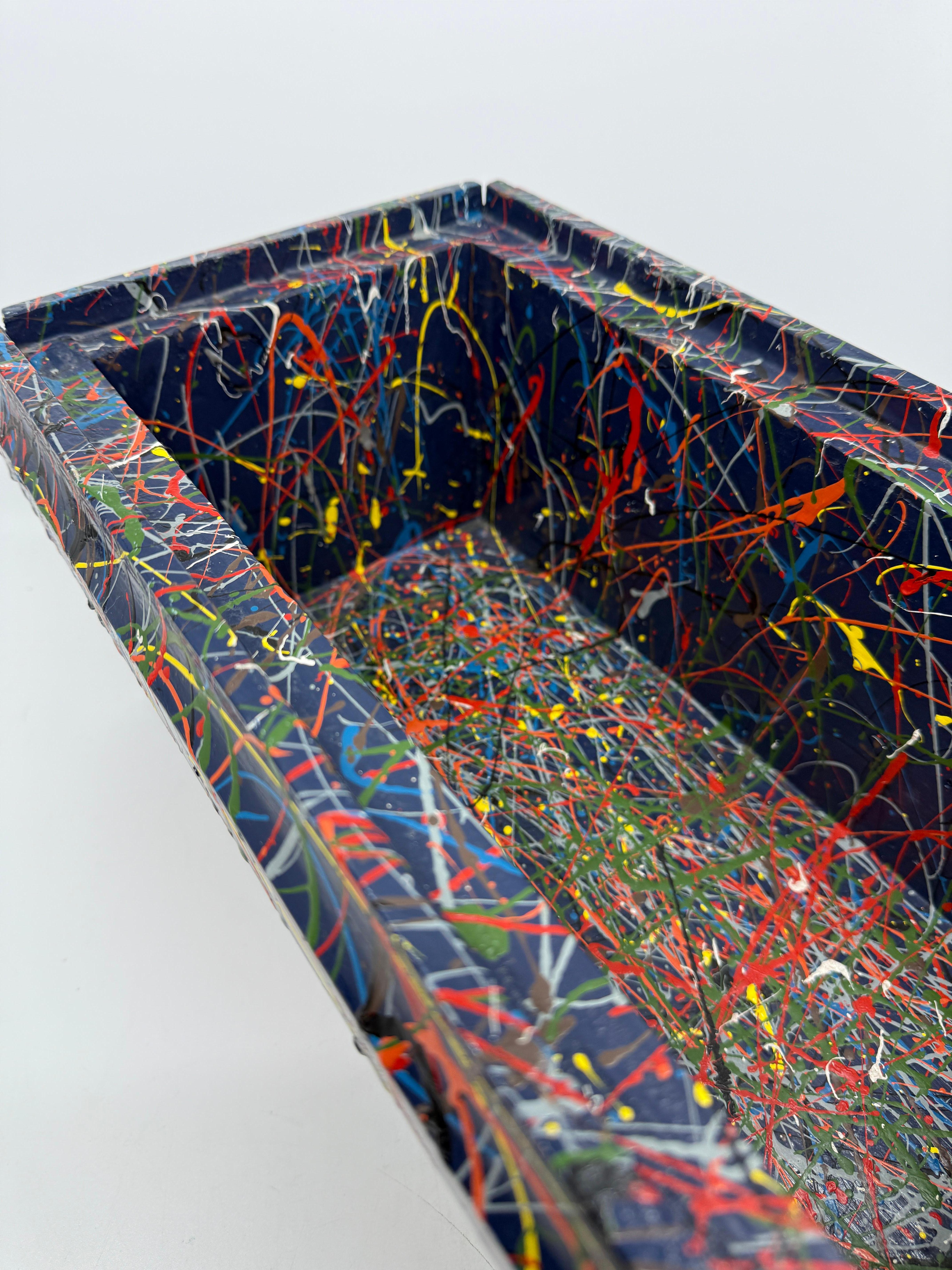 Pollock Inspired Drip painted Folk Art Box with Lid For Sale 7