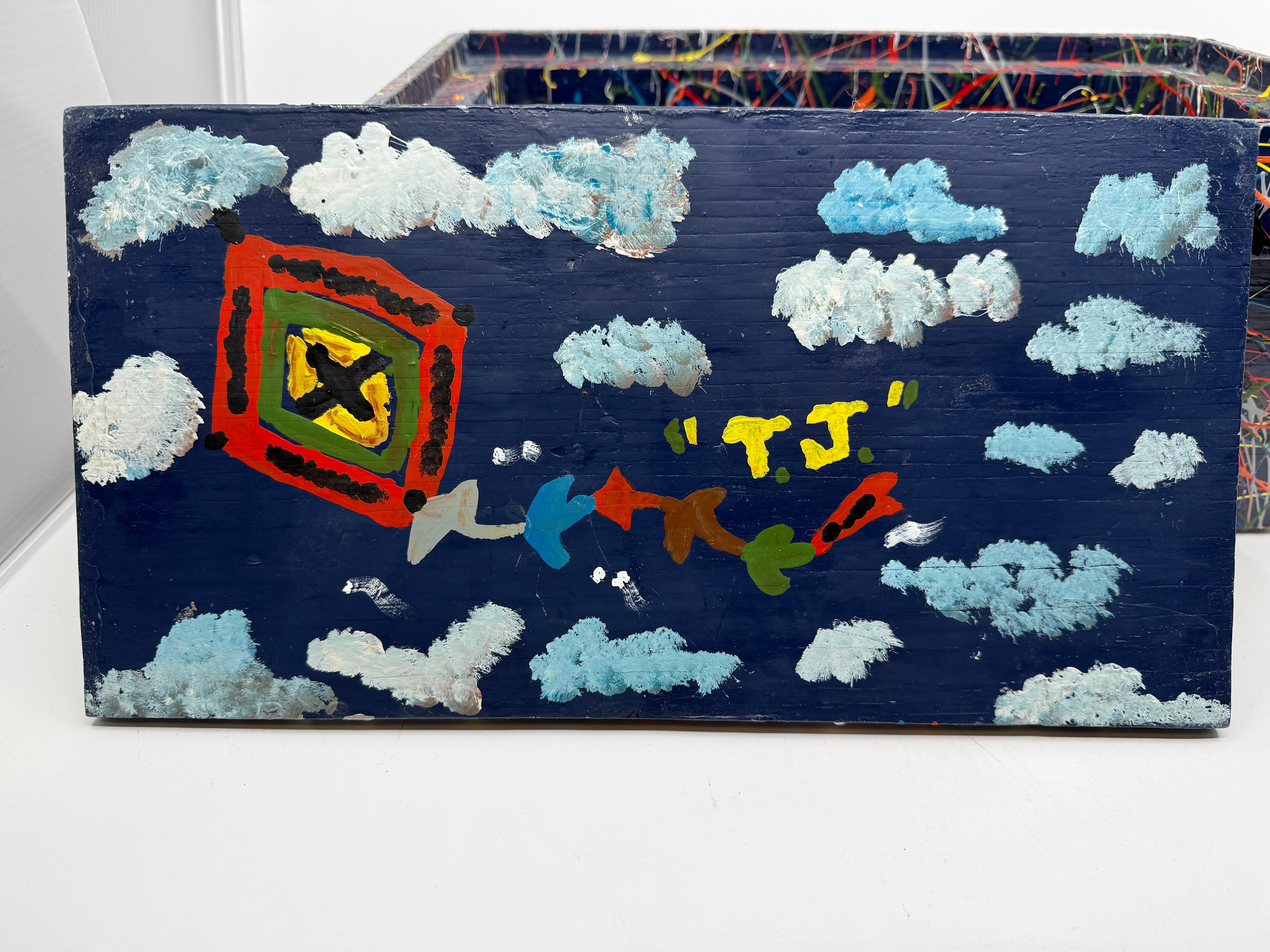 Pollock Inspired Drip painted Folk Art Box with Lid For Sale 9