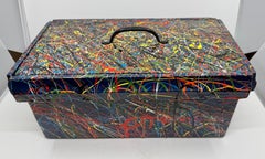 Scatola d'arte popolare dipinta a goccia ispirata a Pollock con coperchio