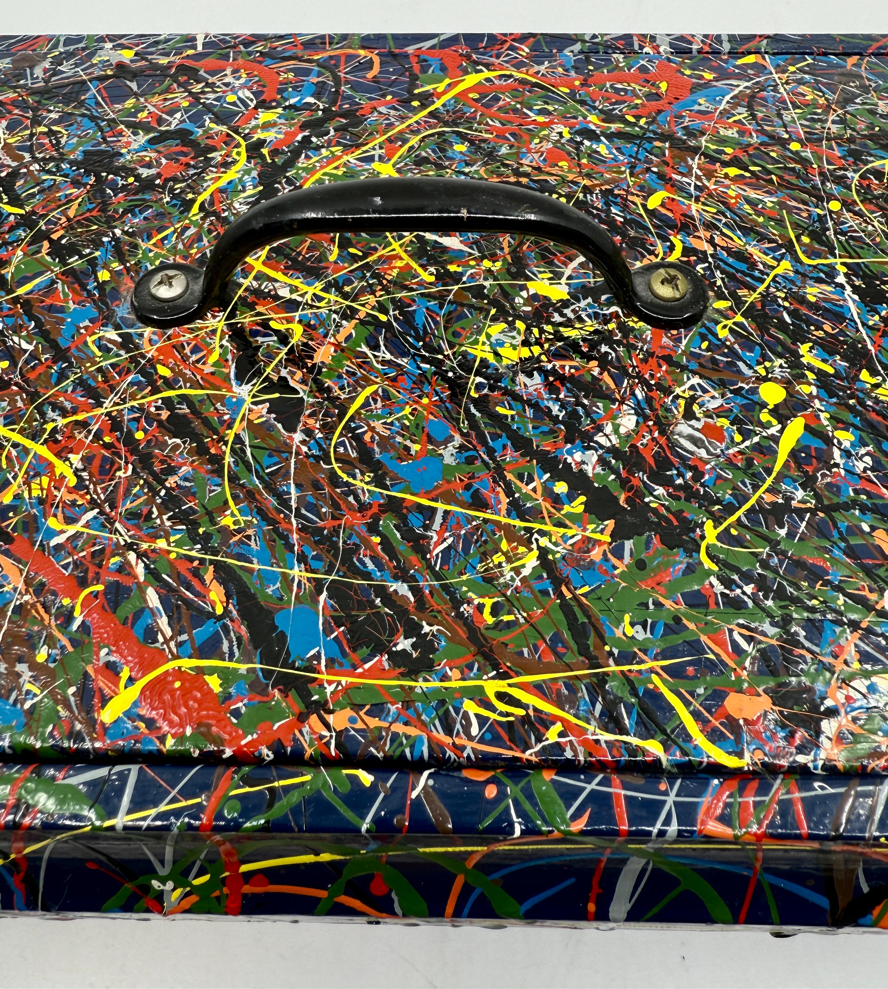 Hand-Crafted Pollock Inspired Drip painted Folk Art Box with Lid For Sale