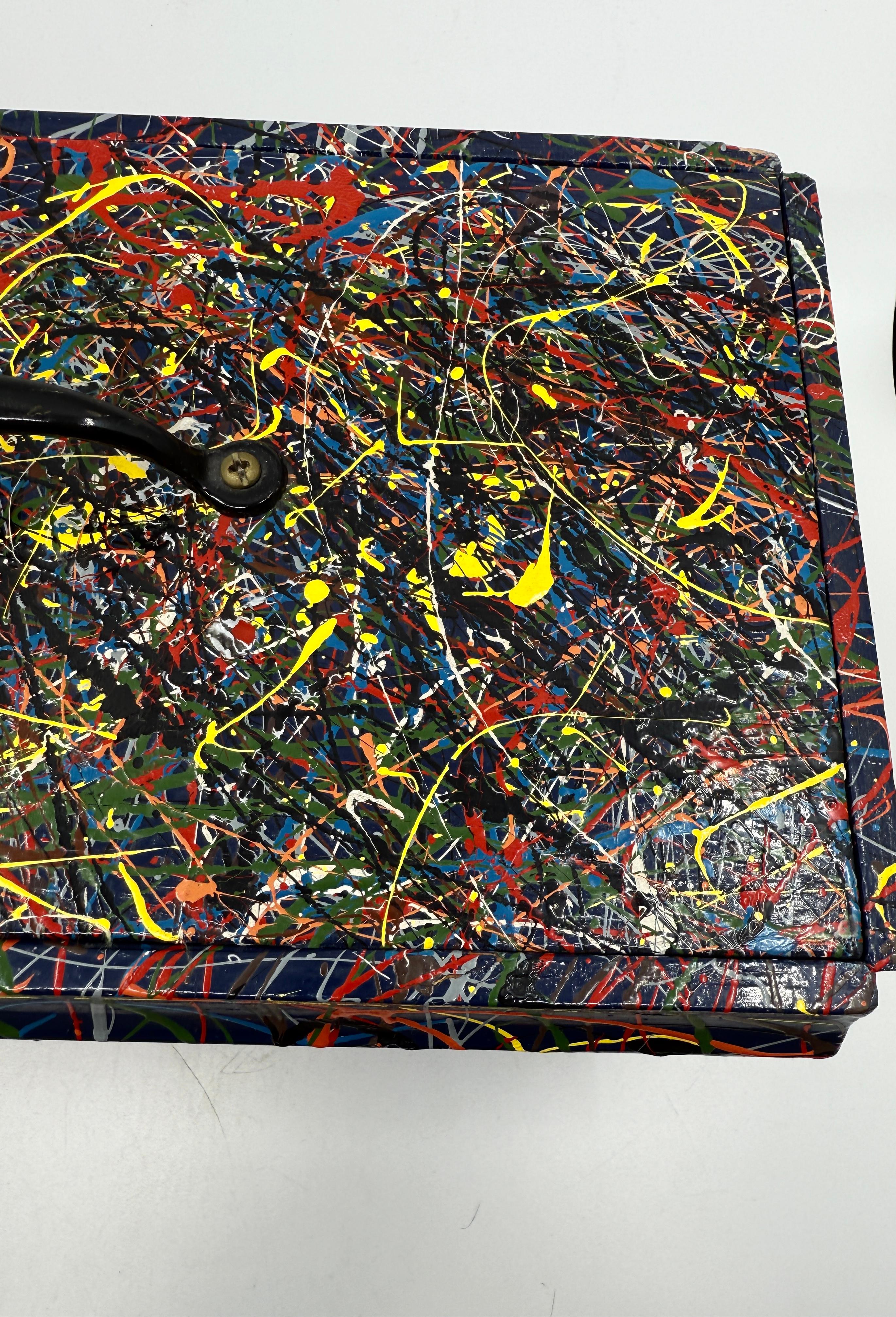 20th Century Pollock Inspired Drip painted Folk Art Box with Lid For Sale