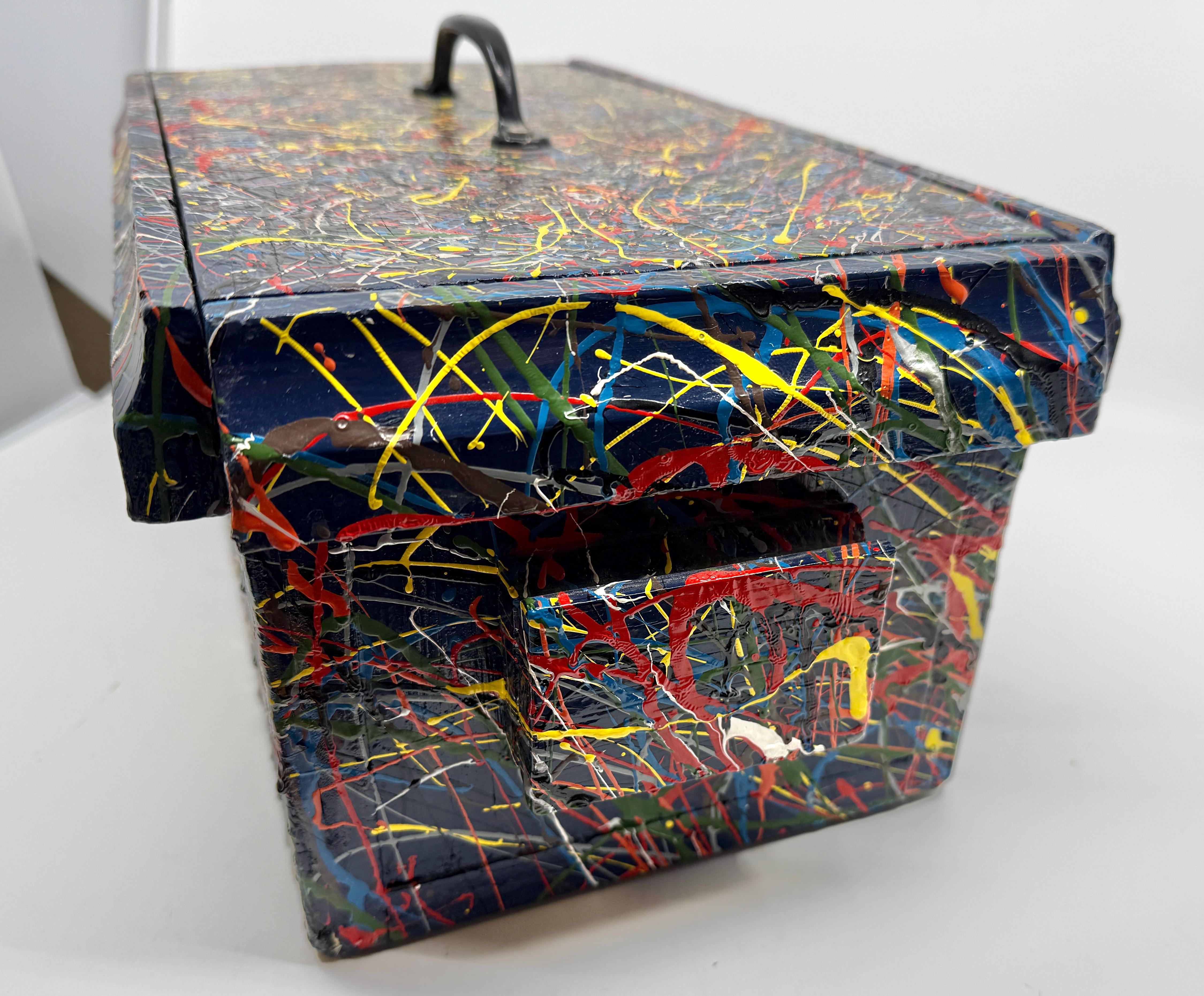 Pollock Inspired Drip painted Folk Art Box with Lid For Sale 1