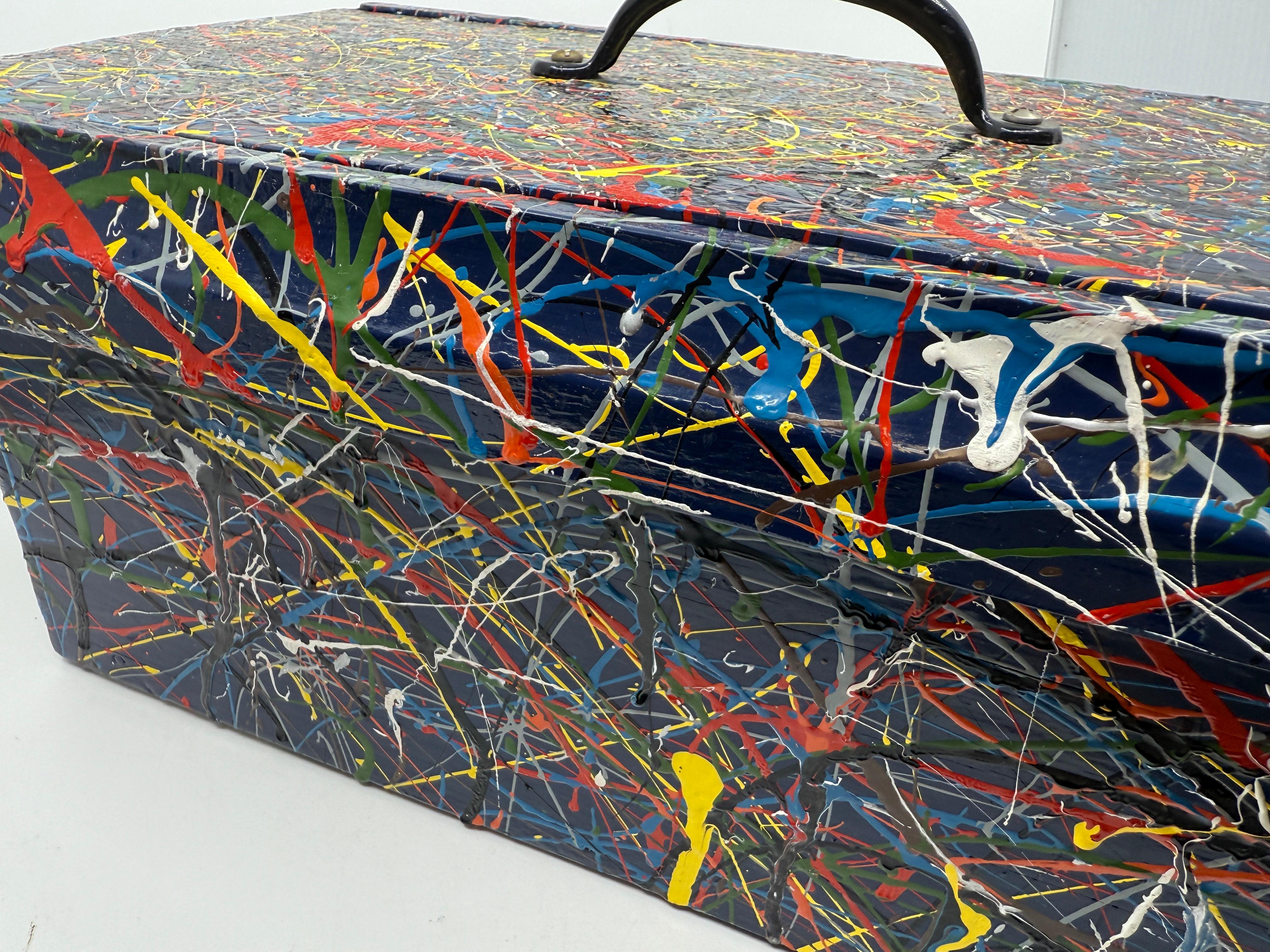 Pollock Inspired Drip painted Folk Art Box with Lid For Sale 2