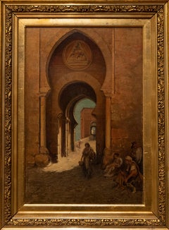 Antikes orientalisches Gemälde, Öl auf Leinwand, Öl auf Leinwand, maurisches Spanien, Tor der Sonne Toledo