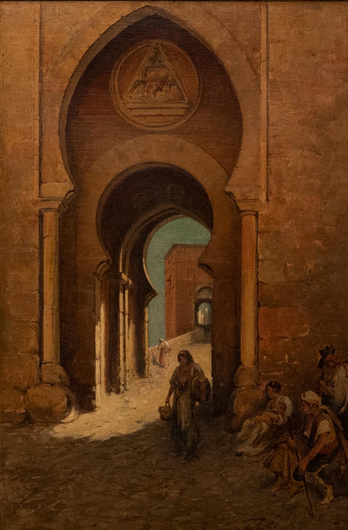 Antique Oil on Canvas Orientalist Painting Moorish Spain Gate of The Sun Toledo - Brown Interior Painting by Pollok Sinclair Nisbet