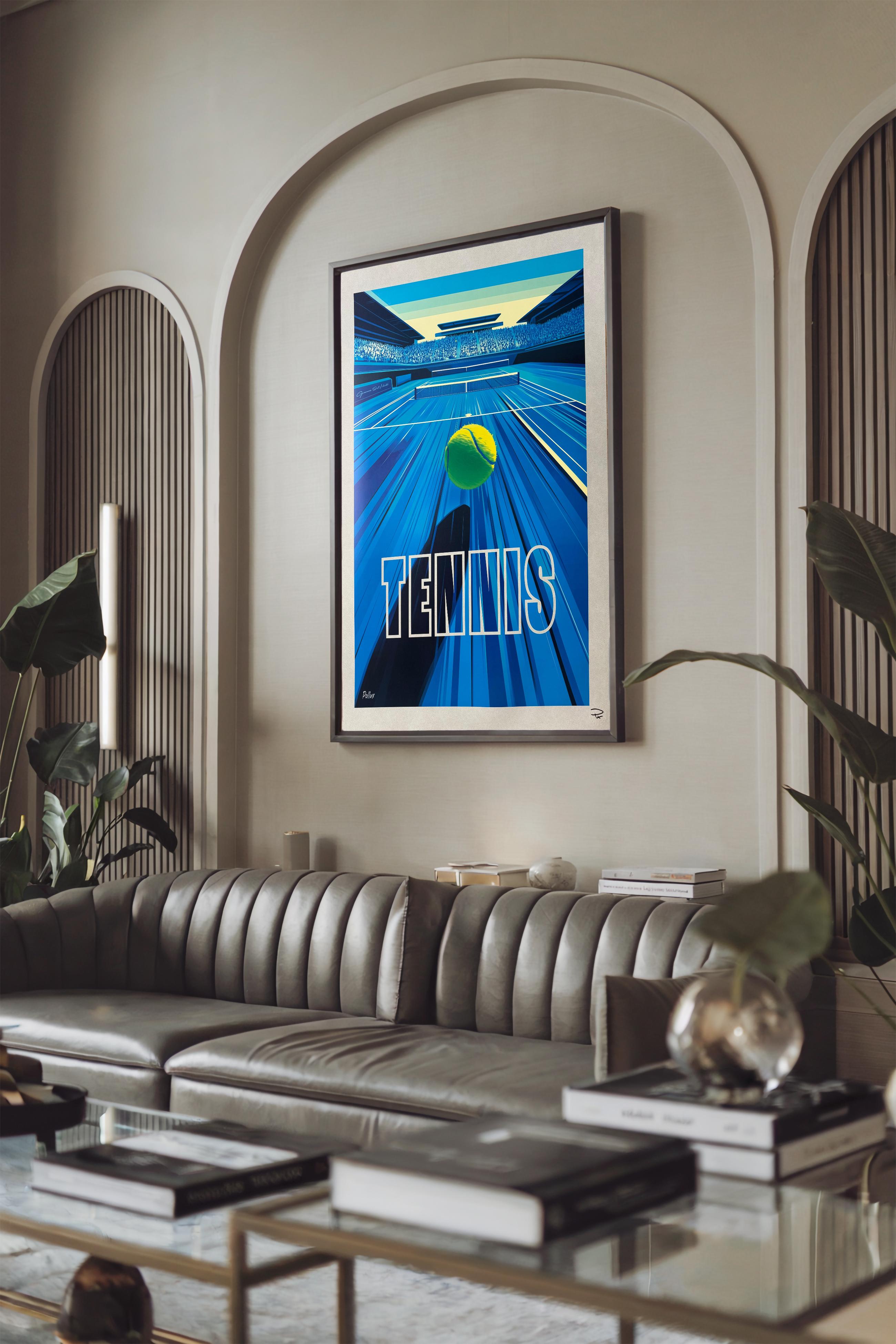 Pollux (Italian, 1980s)
Tennis, after 2020
Off-set print on premium paper
Open Edition
98 x 68 cm, sheet 
Hand-signed, blind embossed
Condition: perfect condition, the colors are bright and fresh, unframed.

Pollux – Visionary Italian Art with