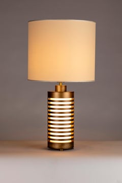 POLLUX - Italian Table Lamp in Burnished Metal and Fabric
