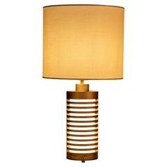 POLLUX - Italian Table Lamp in Burnished Metal and Fabric
