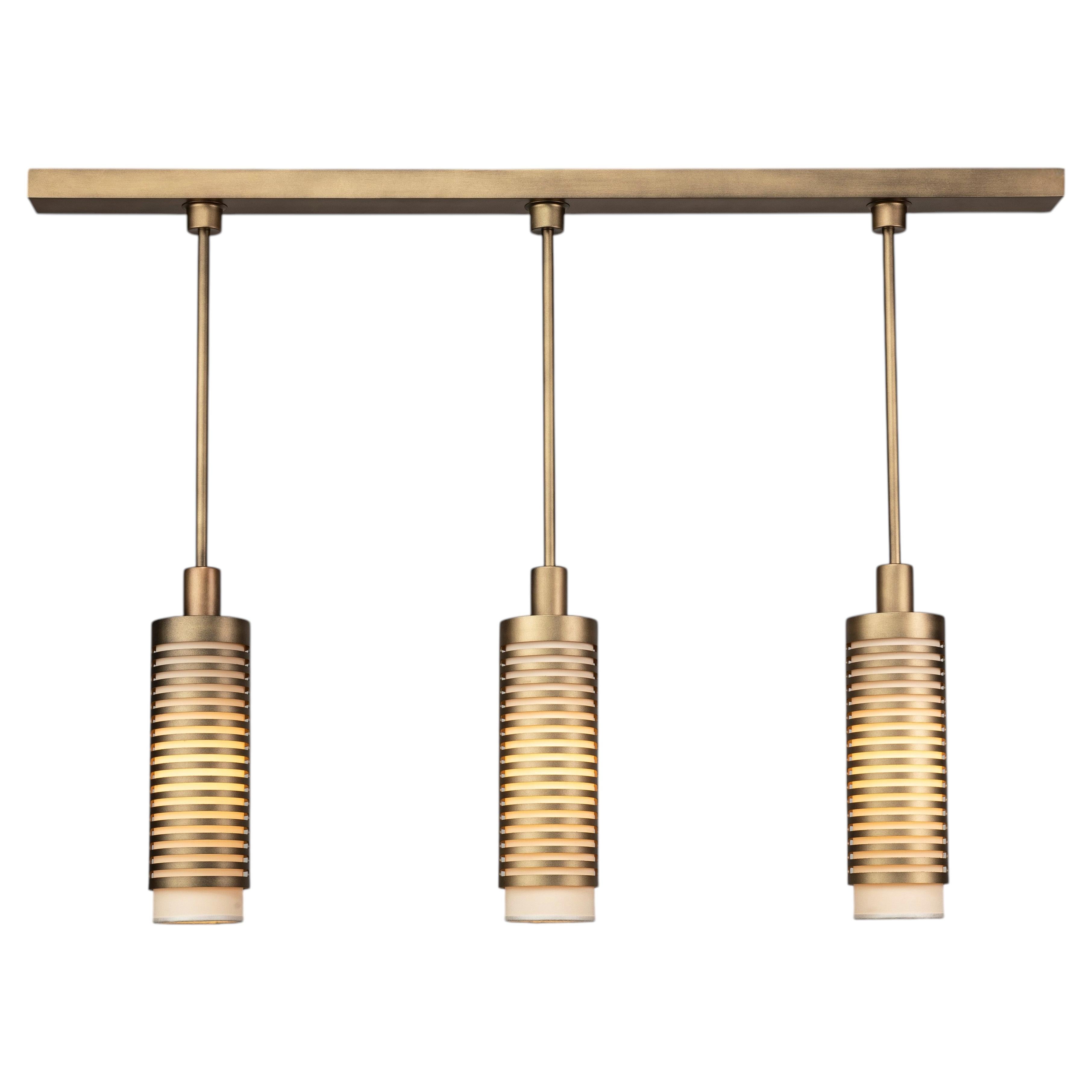 POLLUX - Italian Three-Light Chandelier in Burnished Metal For Sale