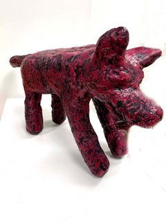 Contemporary Sculpture Wolf Animal Bright Red Black Plaster Acrylic 