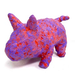 Contemporary Sculpture Pig Piglet Animal Bright Red Purple Plaster Acrylic 