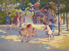 Luxembourg Gardens, Children Playing, Park Scene, Gouache
