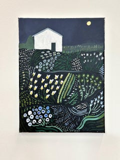 Dusk Moon Garden - Contemporary Night Landscape Field Flowers White House, 2024