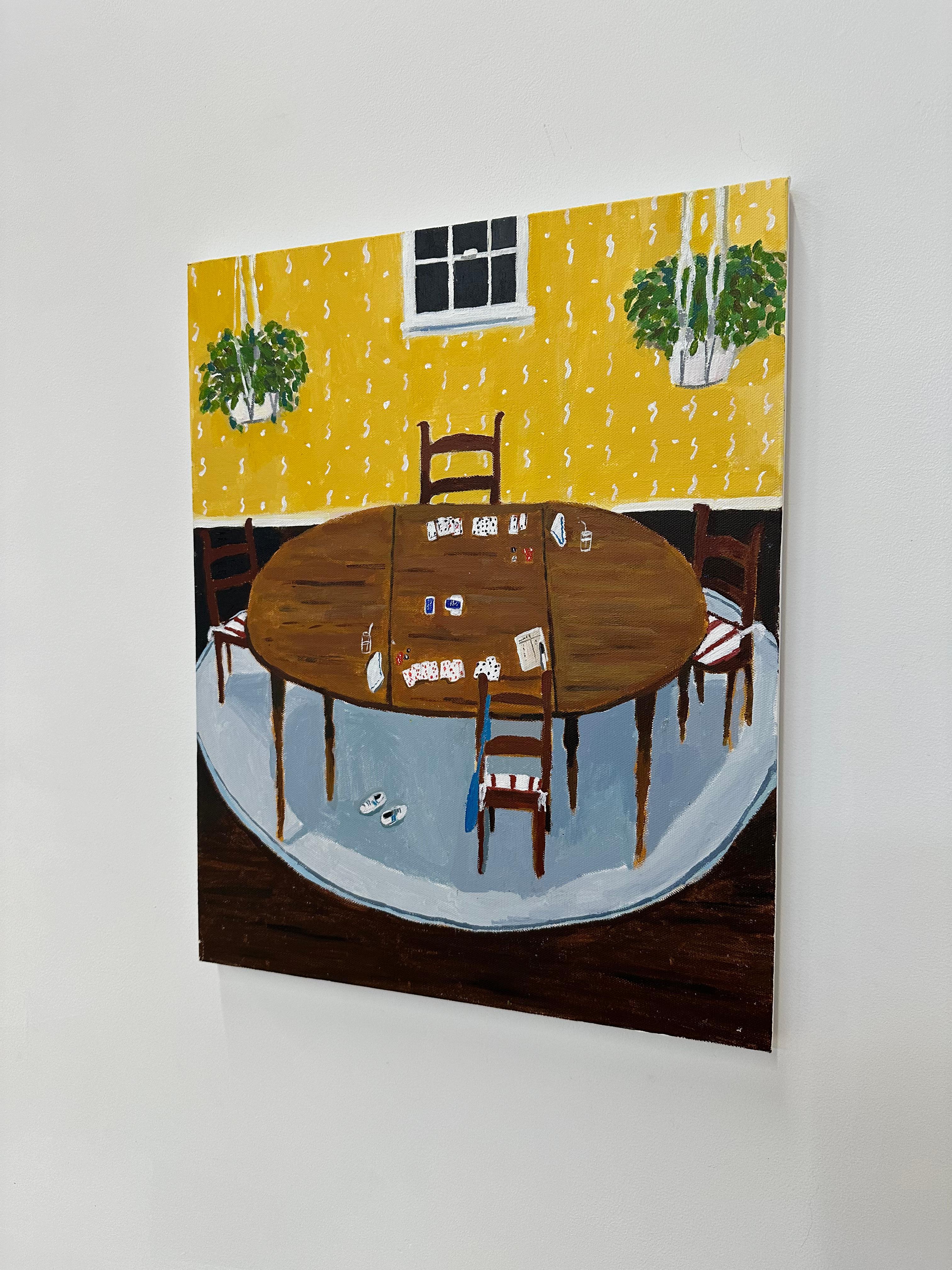Gin Game in Yellow Room - Contemporary Dining Interior Card Game Plants, 2023 im Angebot 4