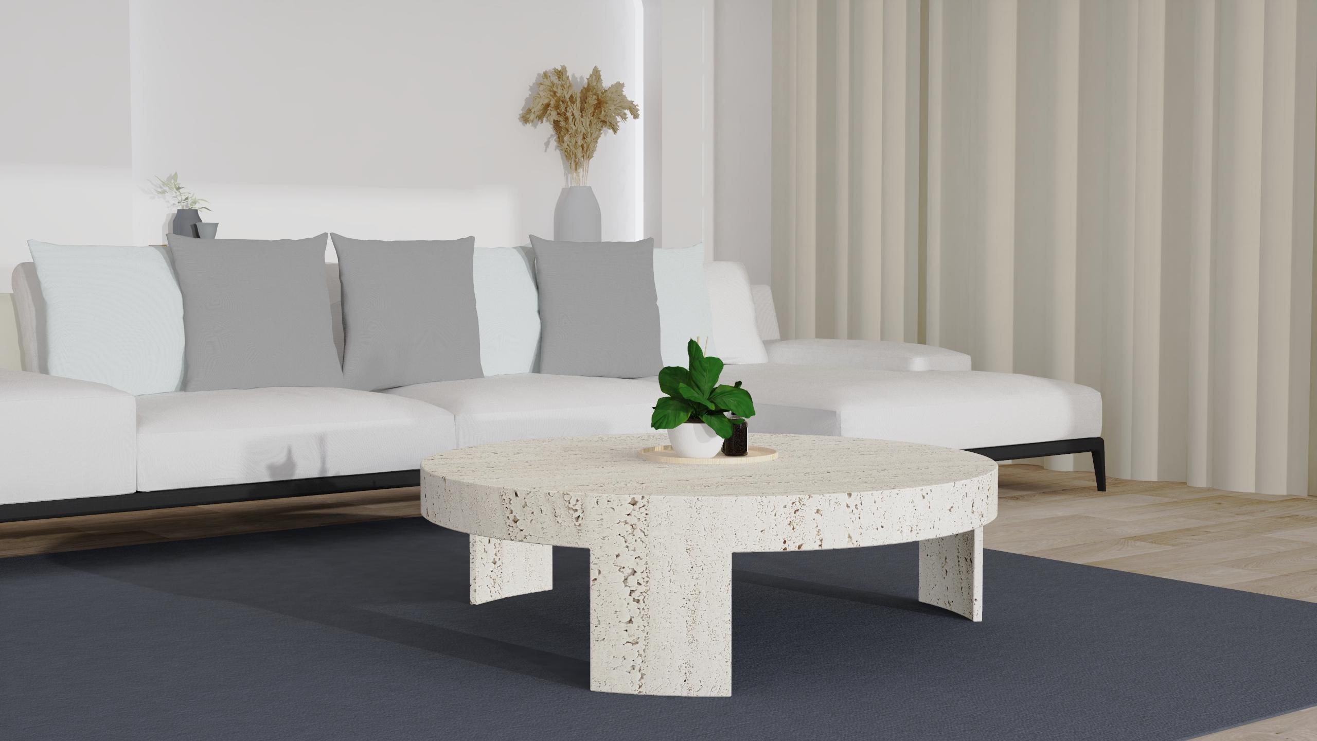 Polo Maßgeschneiderter Couchtisch aus Travertinmarmor Zeitgenössisches Design Italienischer Marmor im Angebot 3
