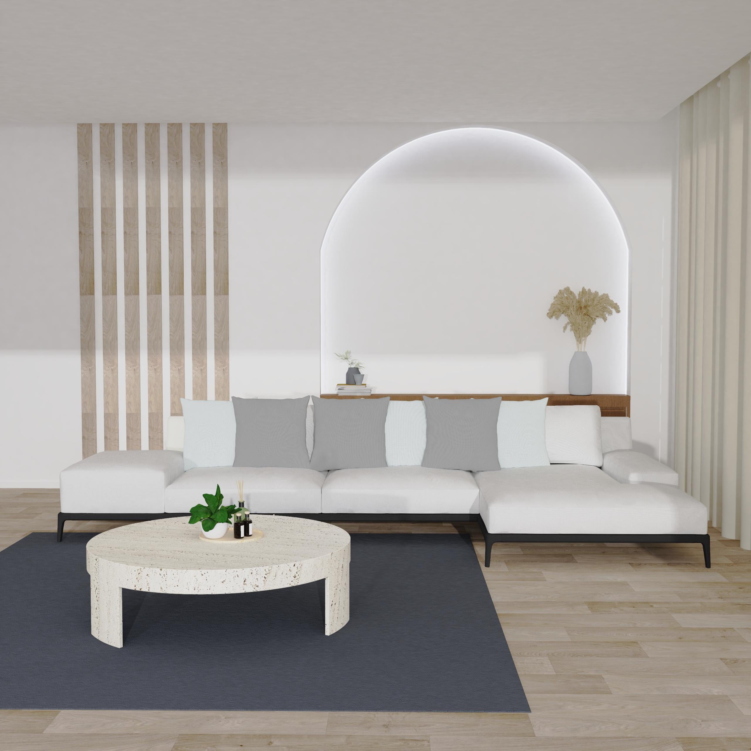 Polo Maßgeschneiderter Couchtisch aus Travertinmarmor Zeitgenössisches Design Italienischer Marmor im Zustand „Neu“ im Angebot in VALVERDE DEL MAJANO, CL