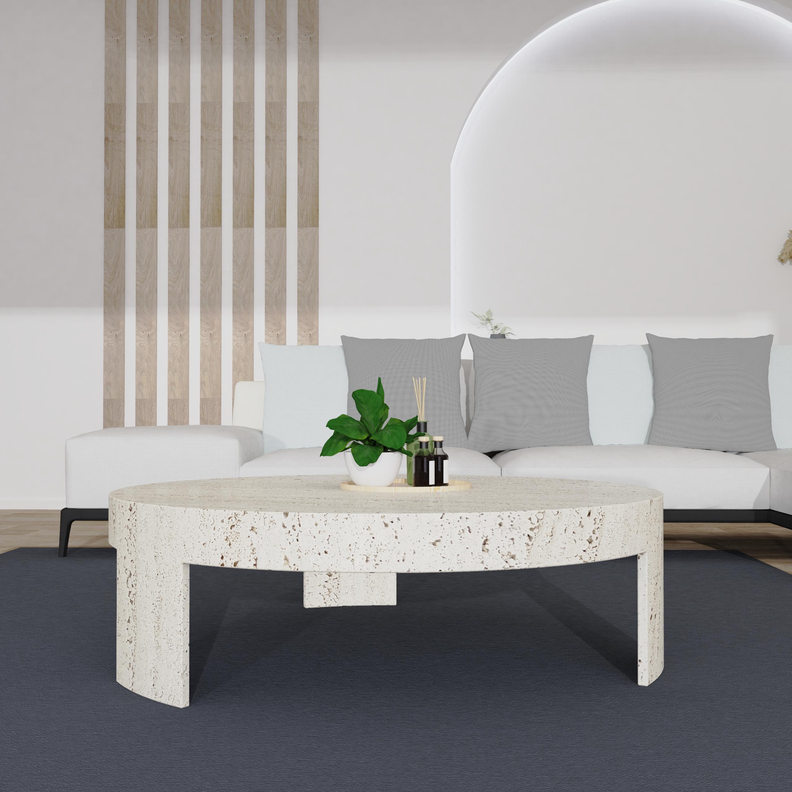 Polo Maßgeschneiderter Couchtisch aus Travertinmarmor Zeitgenössisches Design Italienischer Marmor (21. Jahrhundert und zeitgenössisch) im Angebot
