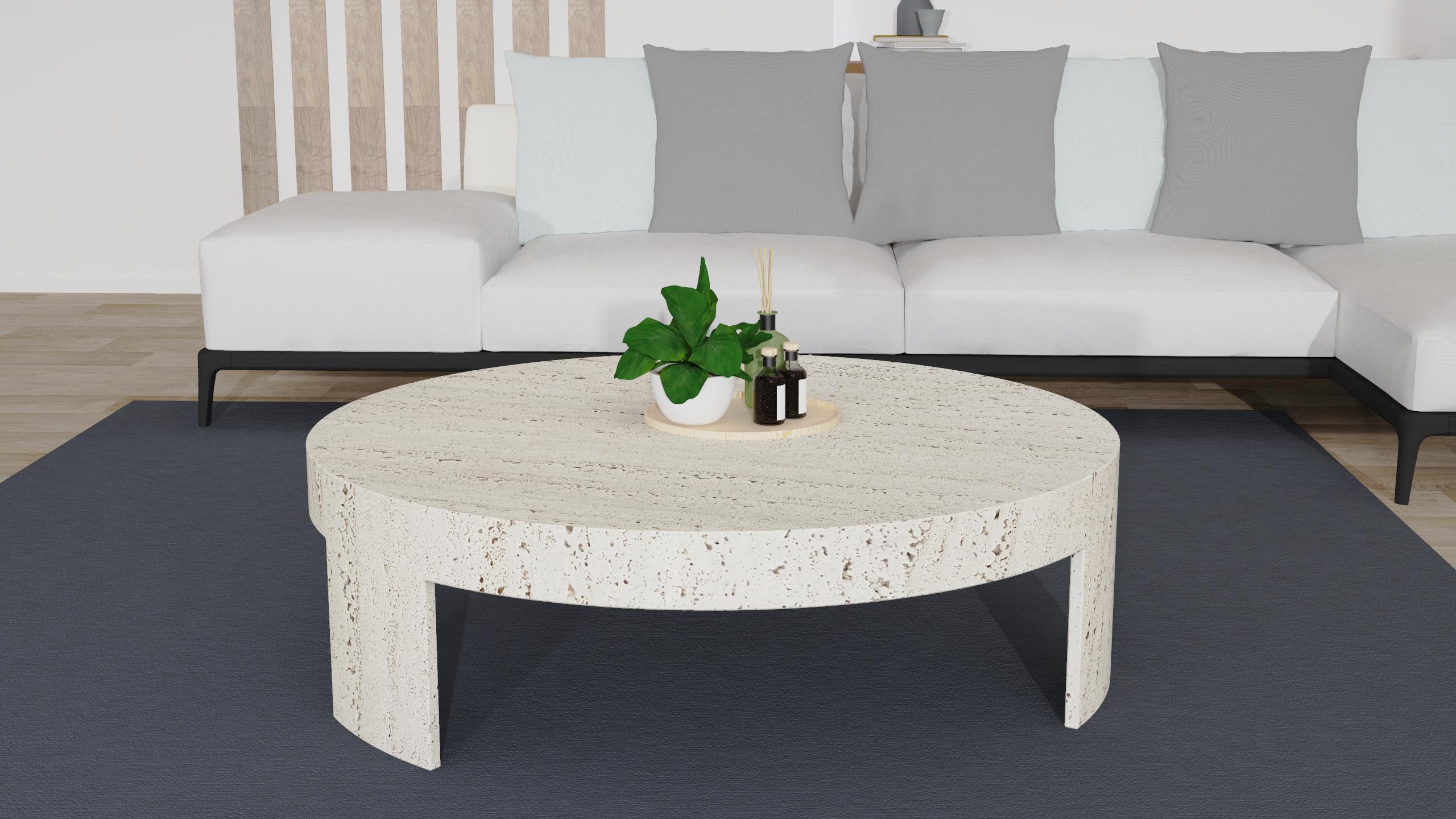 Polo Maßgeschneiderter Couchtisch aus Travertinmarmor Zeitgenössisches Design Italienischer Marmor im Angebot 2