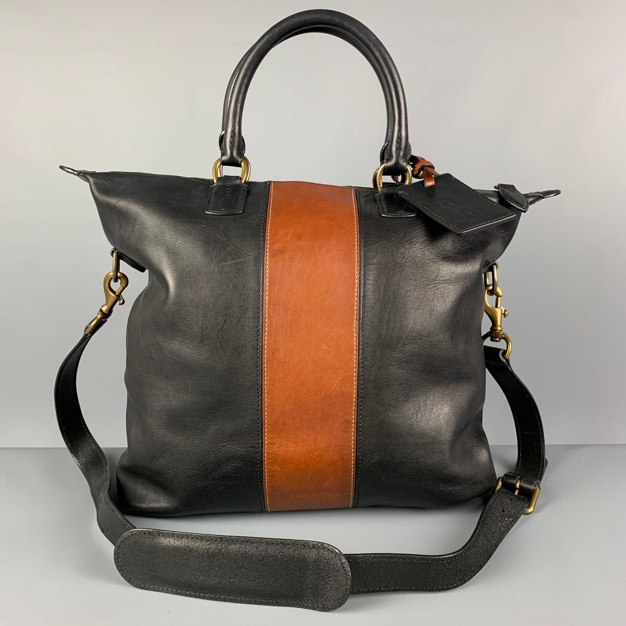 Gray POLO by RALPH LAUREN Black Brown Color Block Leather Tote Bag