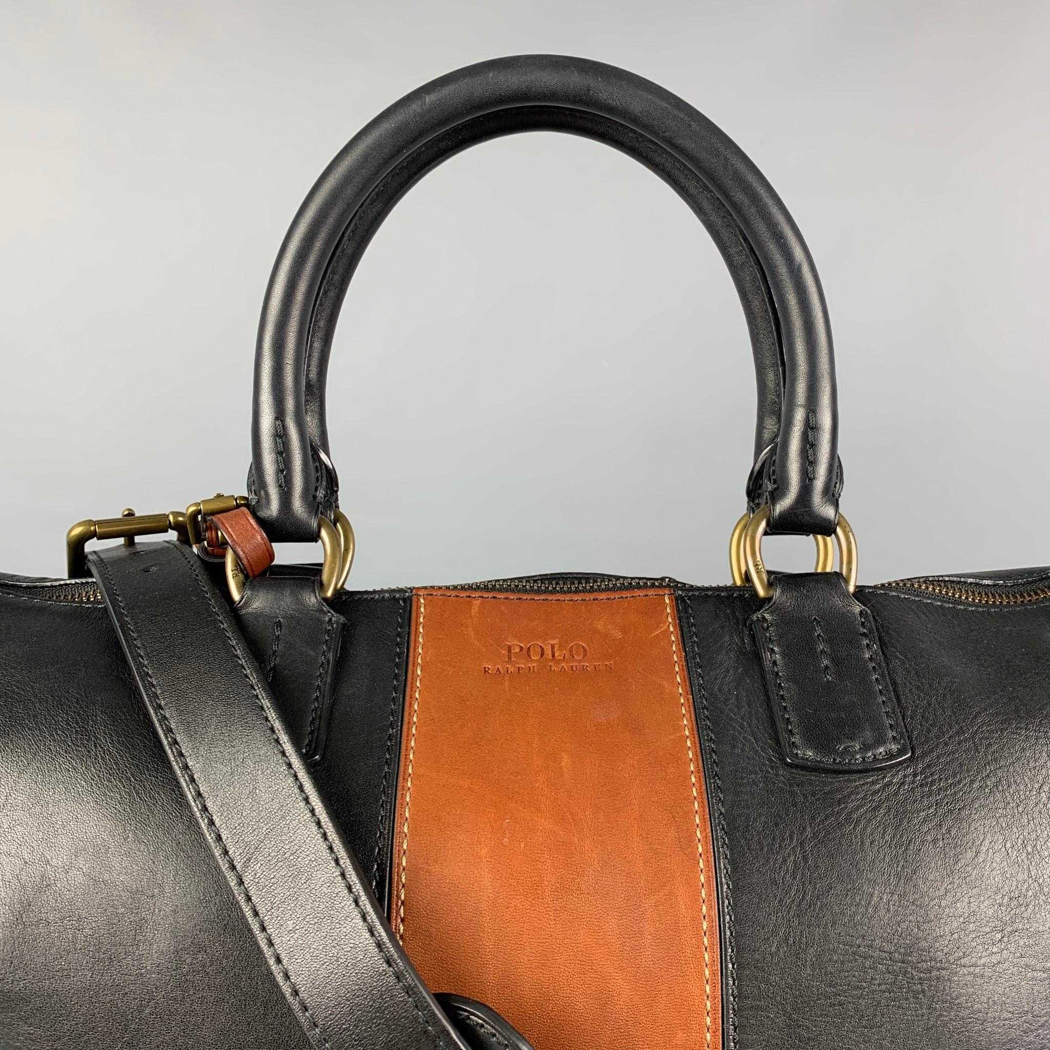 Men's POLO by RALPH LAUREN Black Brown Color Block Leather Tote Bag