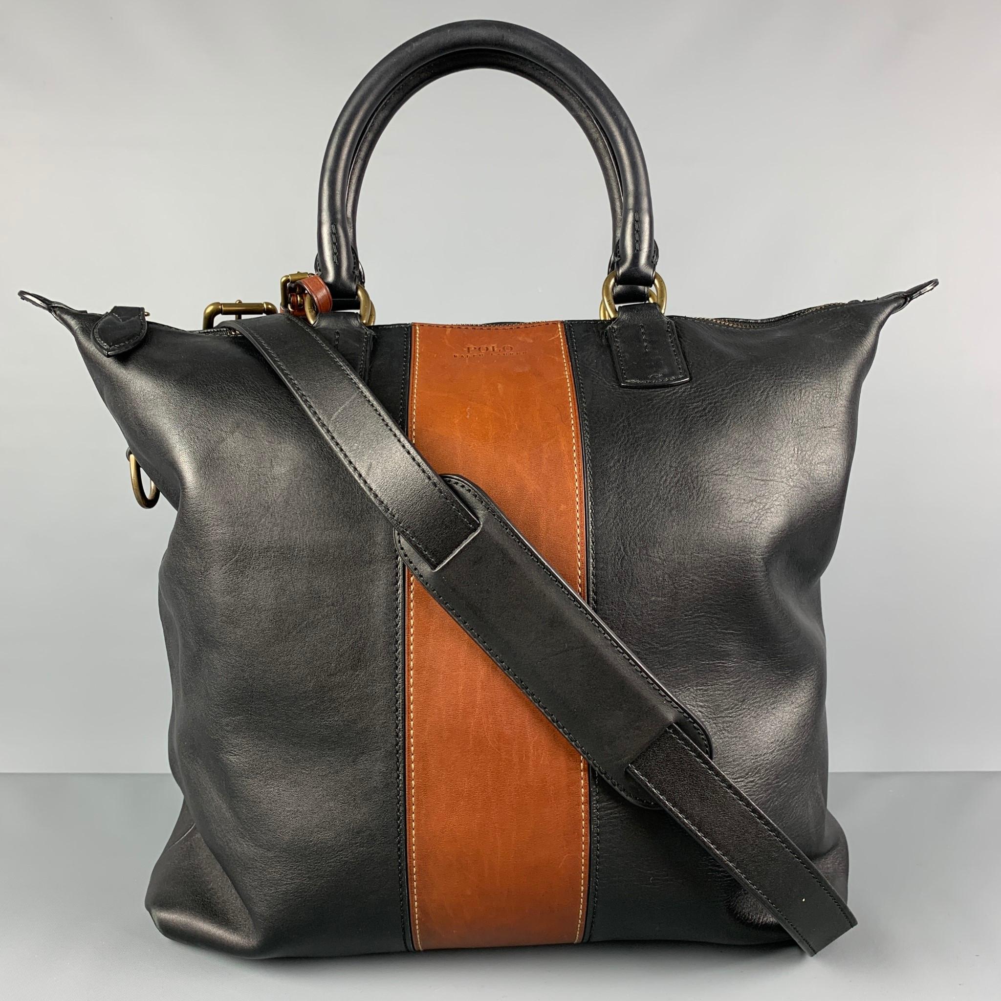 POLO by RALPH LAUREN Black Brown Color Block Leather Tote Bag