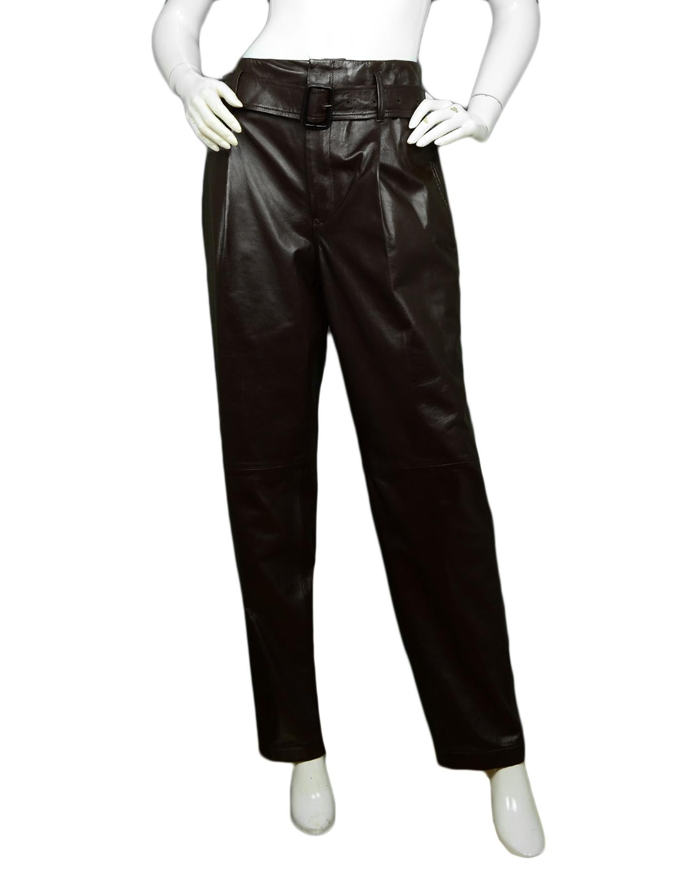 Polo by Ralph Lauren Brown Leather Slacks w/ Belt sz 4 NWT

Made In: India
Color: Brown
Materials: 100% Lambskin Leather
Lining: 100% Cupro fabric
Closure/Opening: Front zip
Overall Condition: New with tag (NWT)
Estimated Retail: $998 +