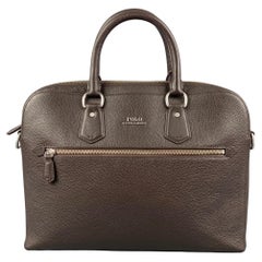 POLO by RALPH LAUREN Brown Pebble Grain Leather Briefcase Bag