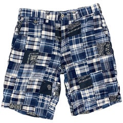Polo Ralph Lauren Taglia 29 Pantaloncini in cotone patchwork blu con zip e moschettone